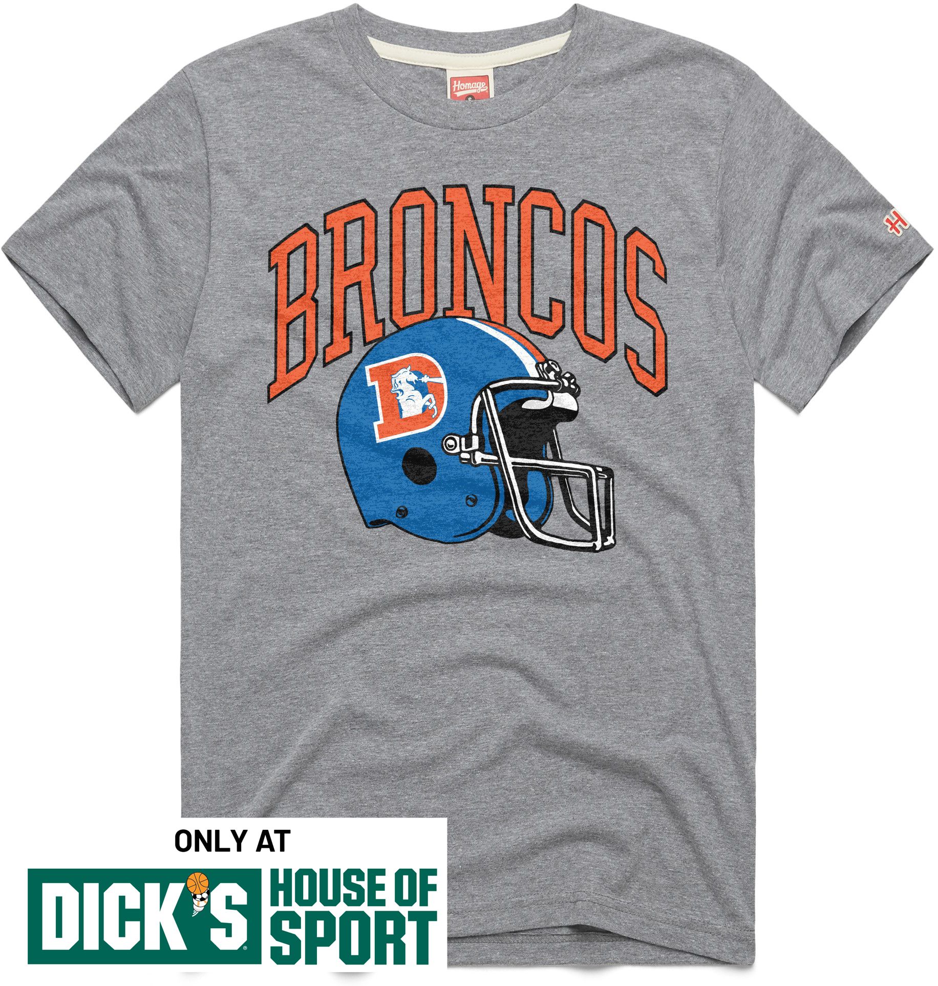 HOMAGE Men's Denver Broncos Grey Arch Helmet T-Shirt