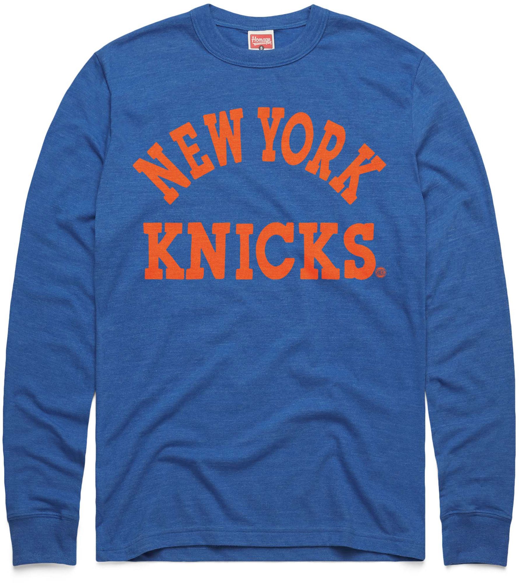 HOMAGE Men's New York Knicks Blue Classic Wordmark Long Sleeve Shirt