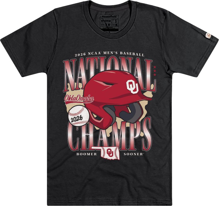 Homefield Adult 2026 College World Series Baseball Champions Oklahoma Sooners Helmet T-Shirt