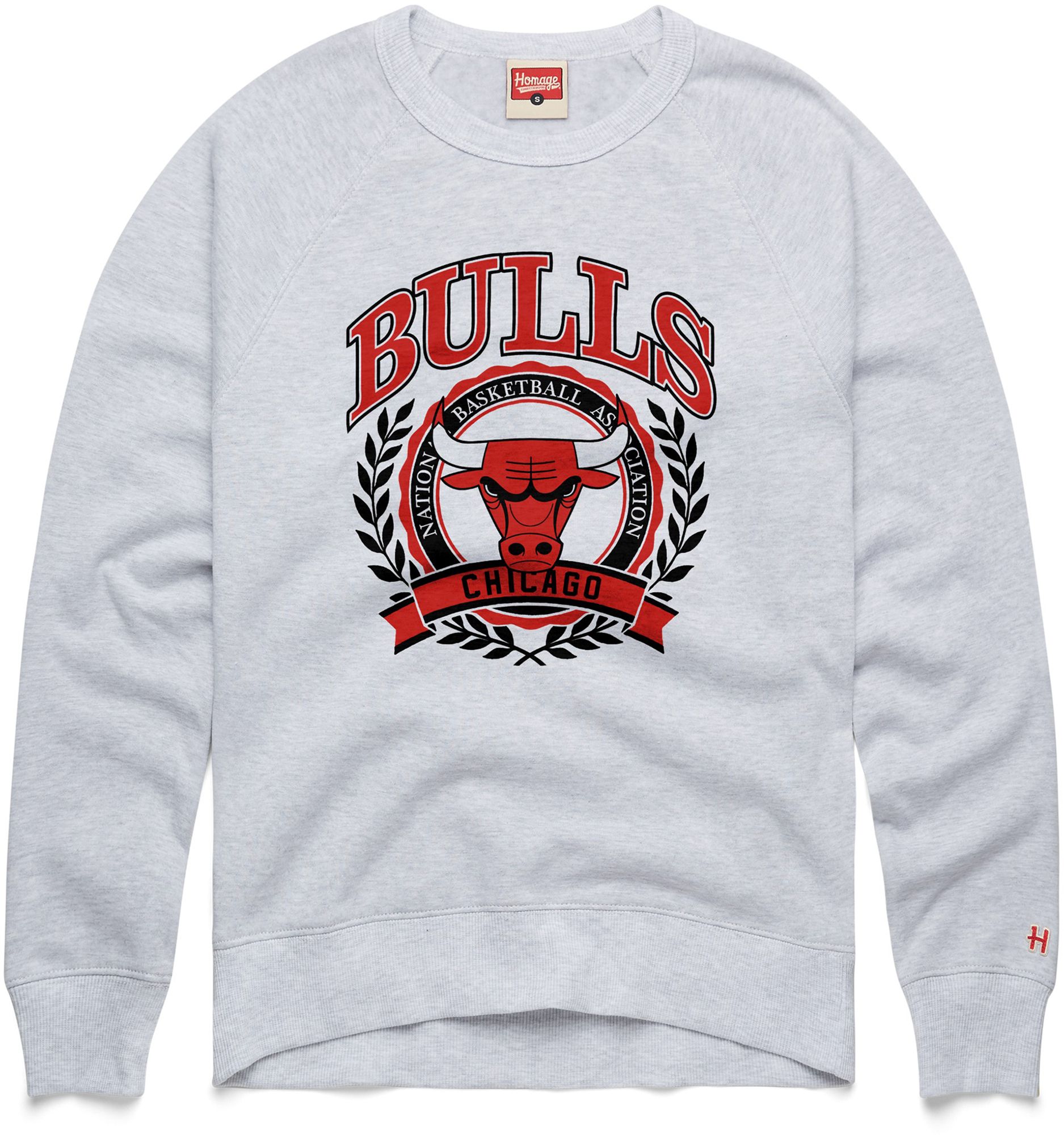 HOMAGE Men's Chicago Bulls Ash Crest Emblem Crewneck Sweatshirt