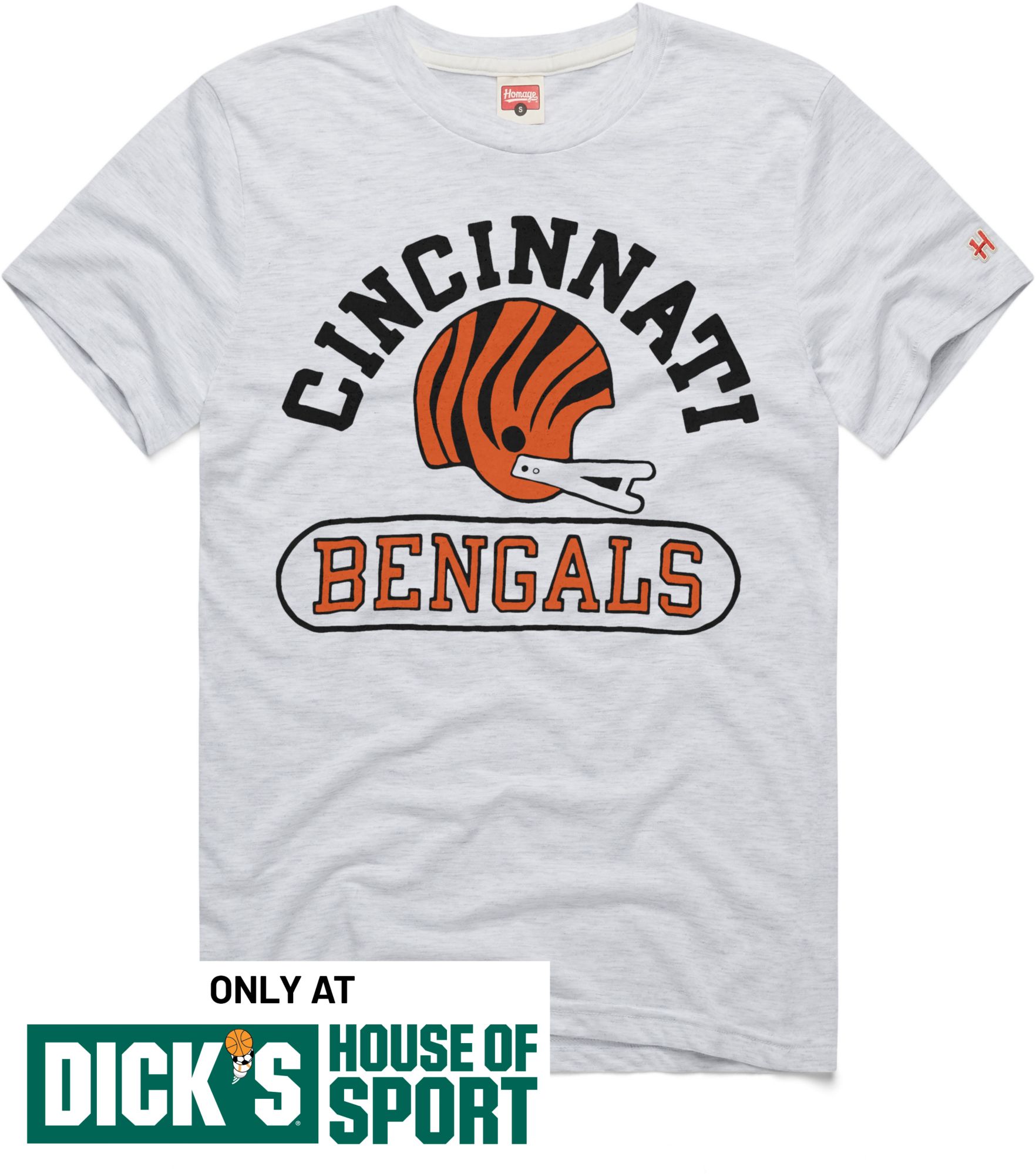 HOMAGE Men's Cincinnati Bengals Ash Throwback Helmet T-Shirt