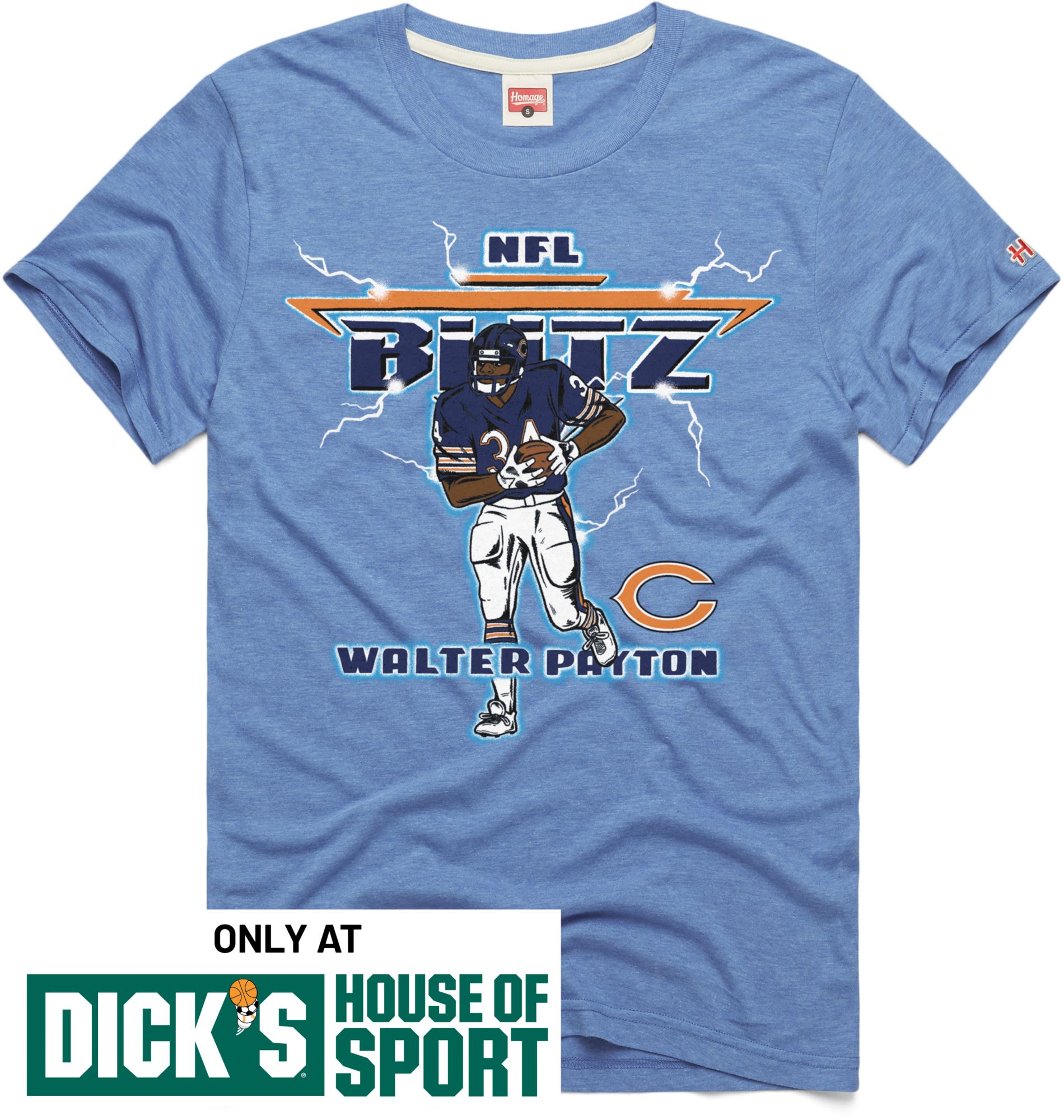 HOMAGE Men's Chicago Bears Light Blue Walter Payton Blitz T-Shirt