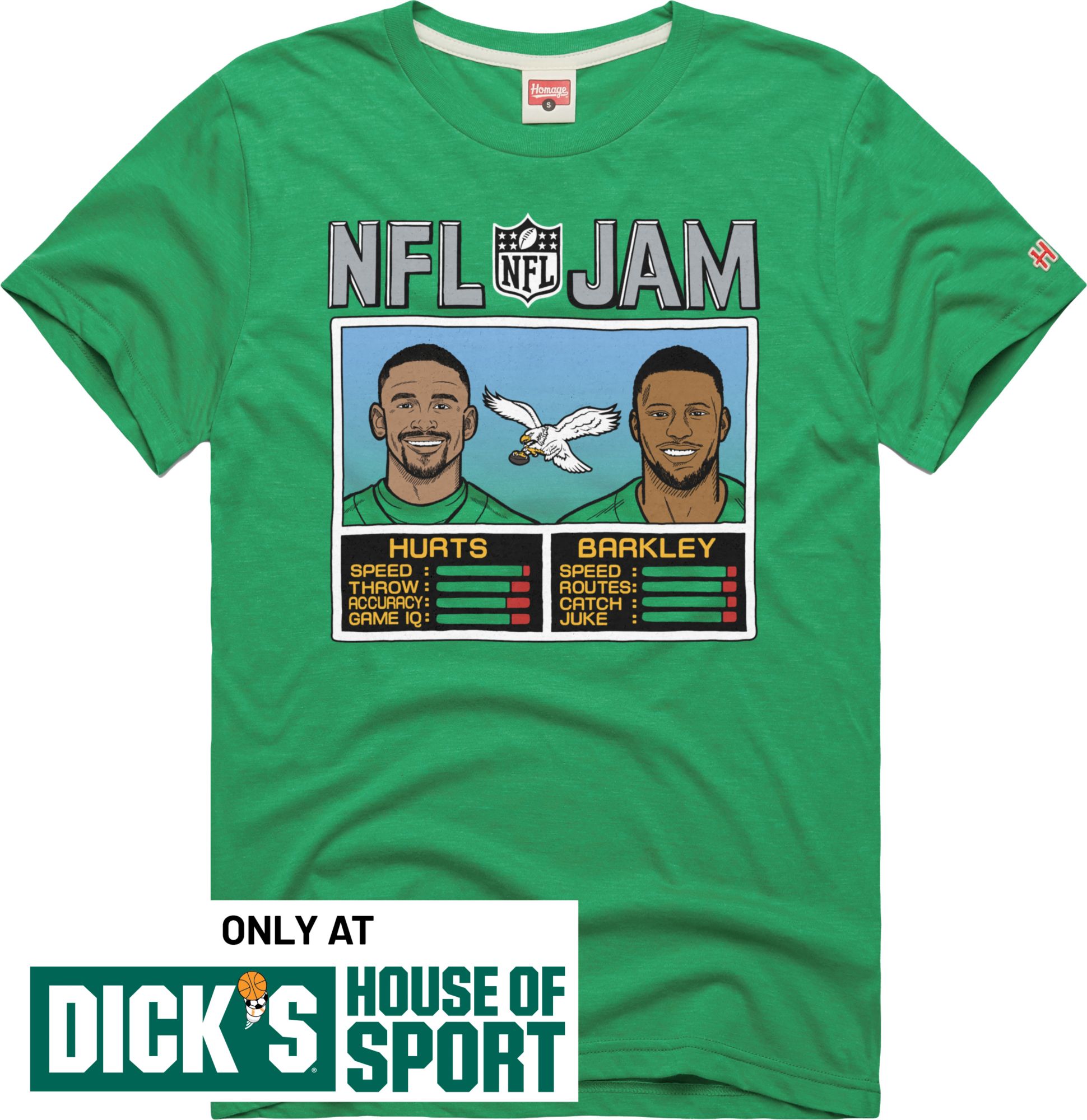 HOMAGE Men's Philadelphia Eagles Saquon Barkley vs Jalen Hurts Kelly Green Jam T-Shirt
