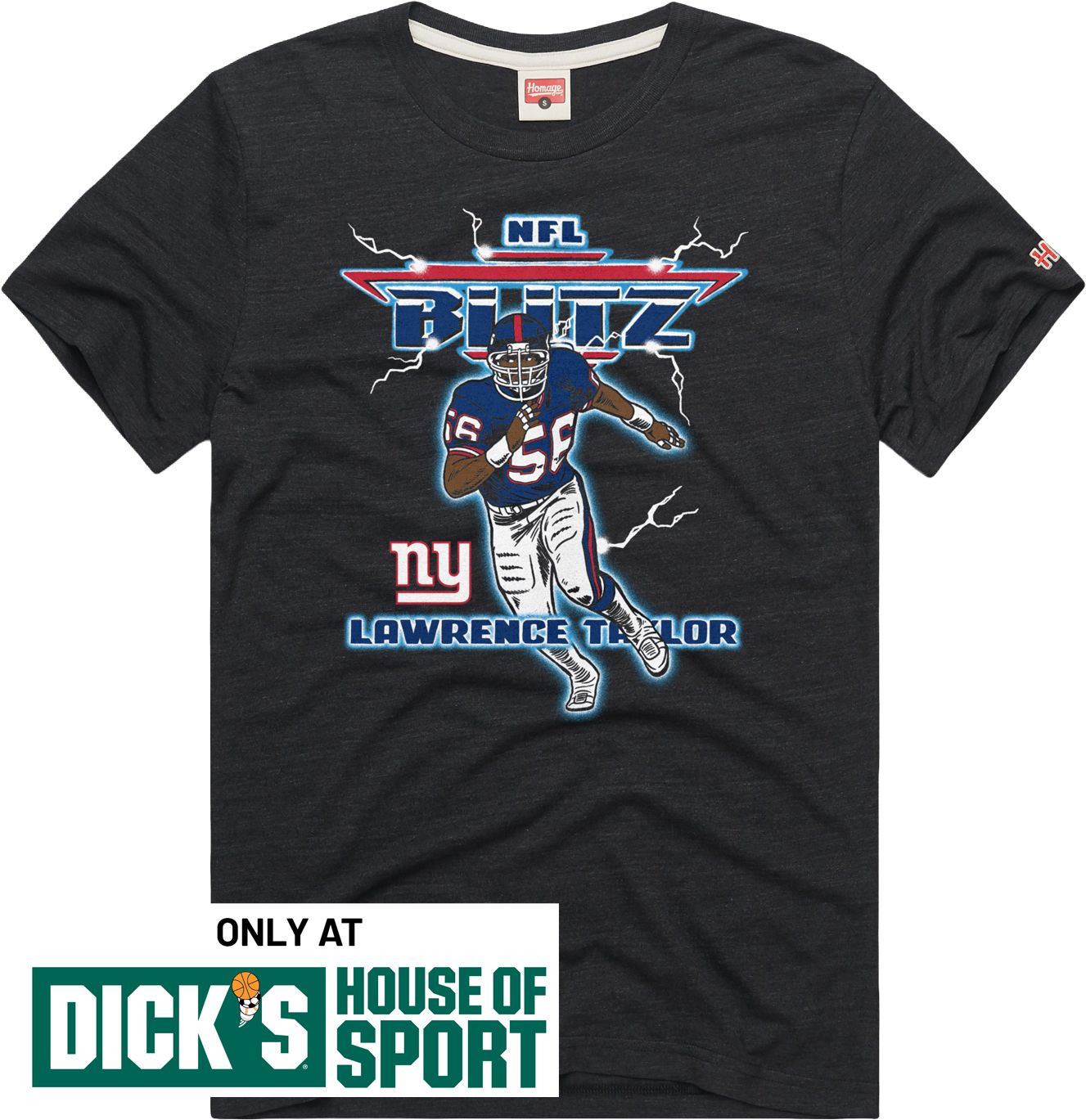 HOMAGE Men's New York Giants Charcoal Lawrence Taylor Blitz T-Shirt