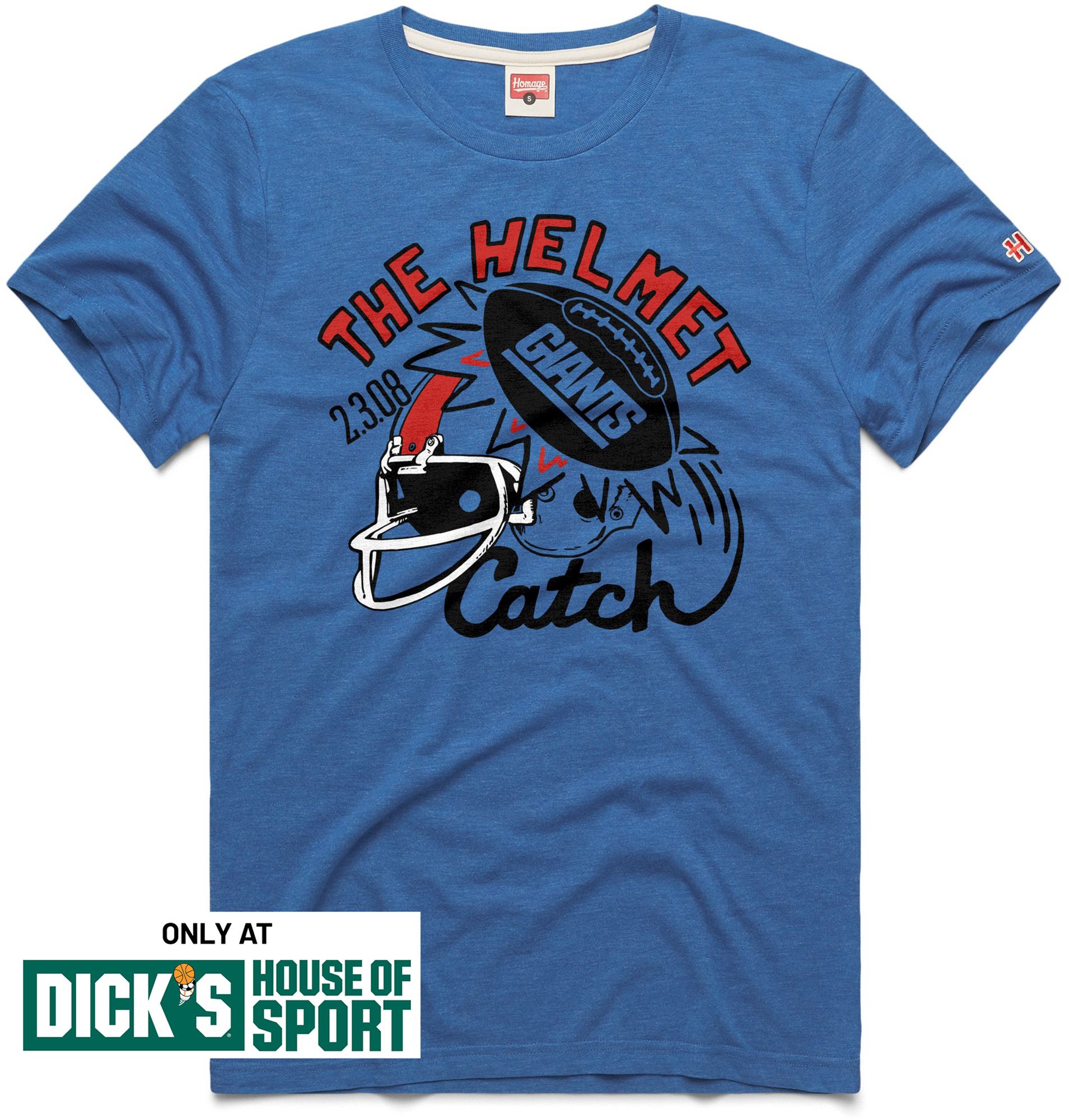 HOMAGE Men's New York Giants Royal Blue Helmet Catch T-Shirt