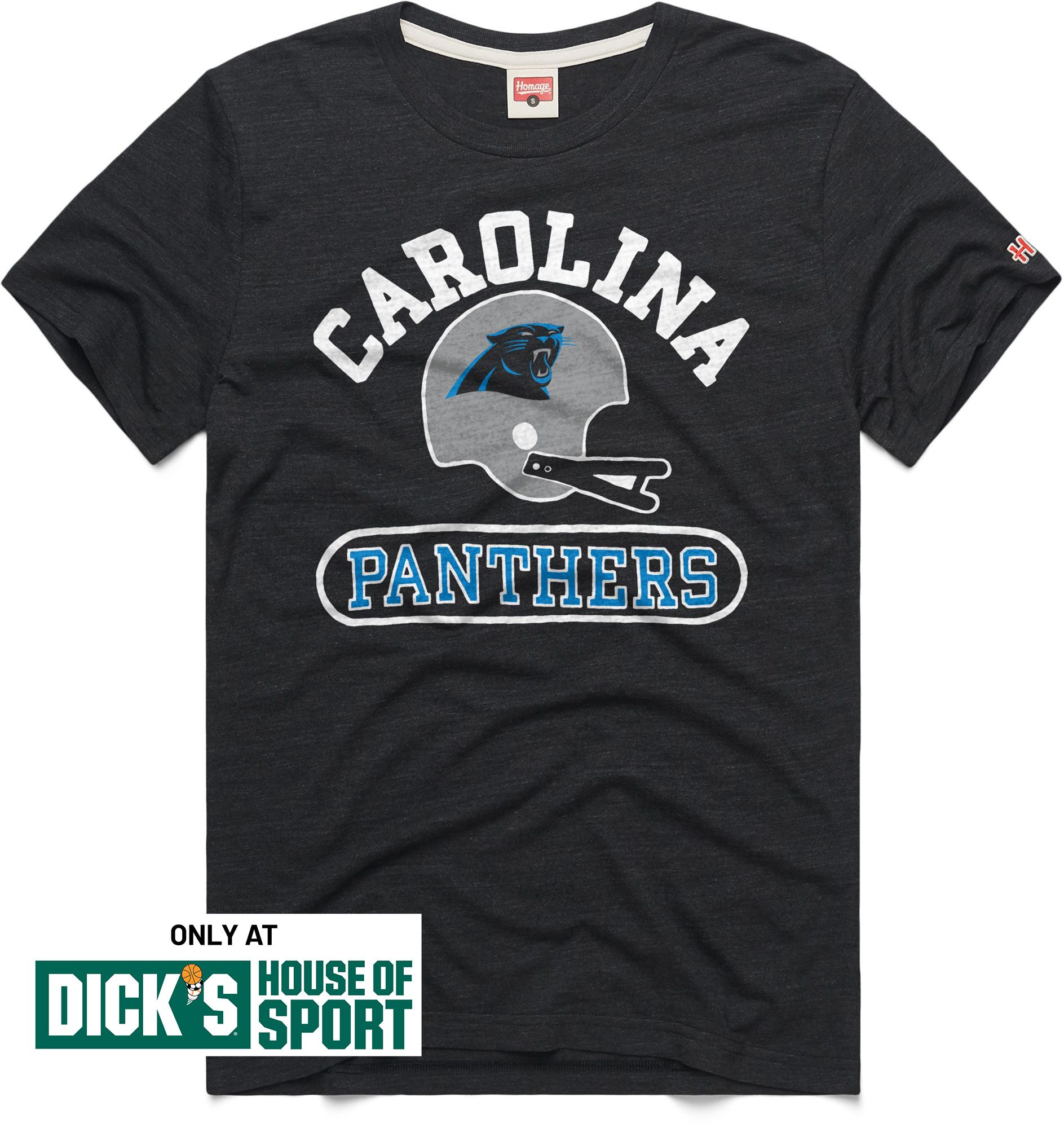 HOMAGE Men's Carolina Panthers Charcoal Throwback Helmet T-Shirt