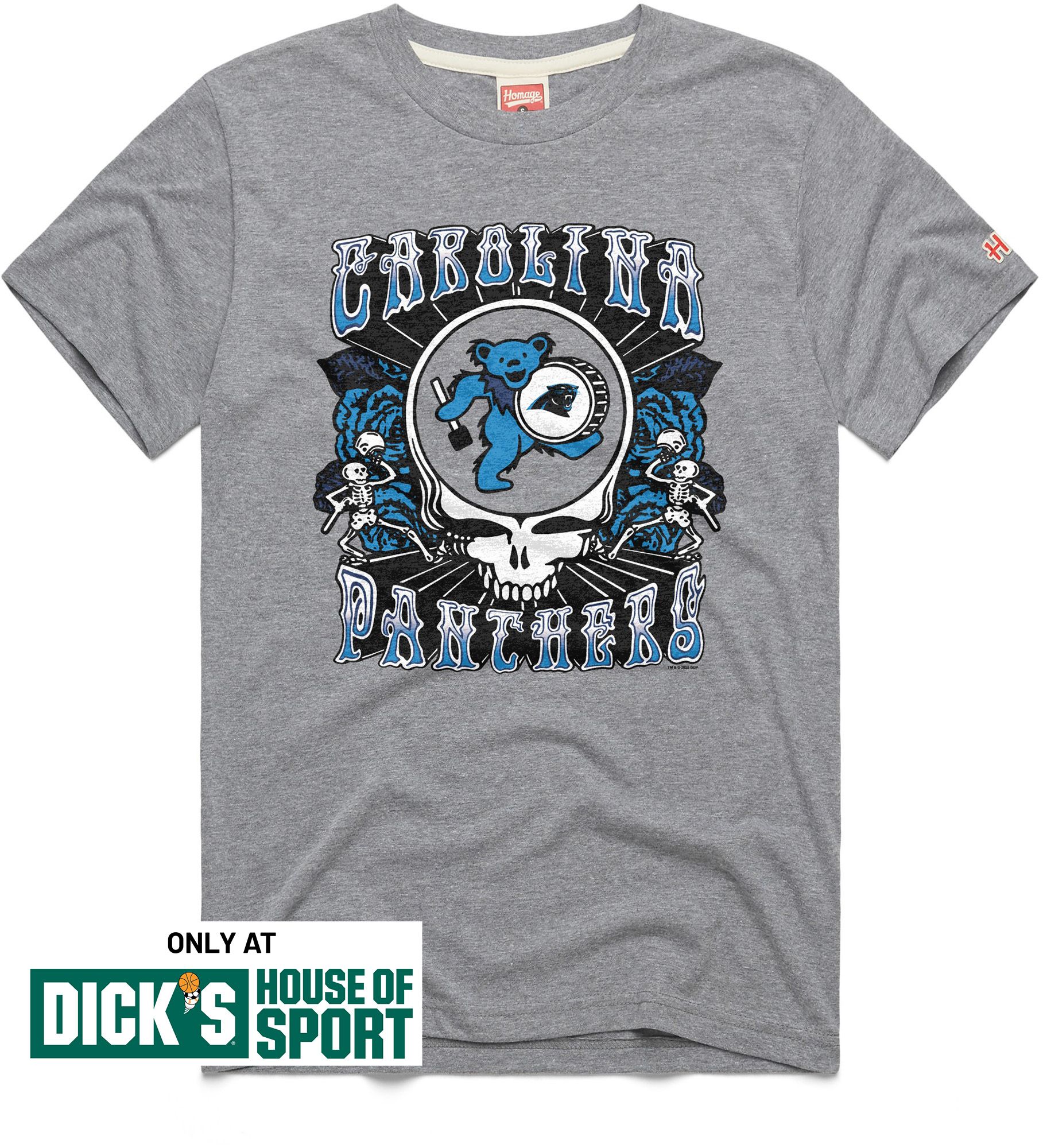 HOMAGE Men's Carolina Panthers Grey Grateful Dead T-Shirt