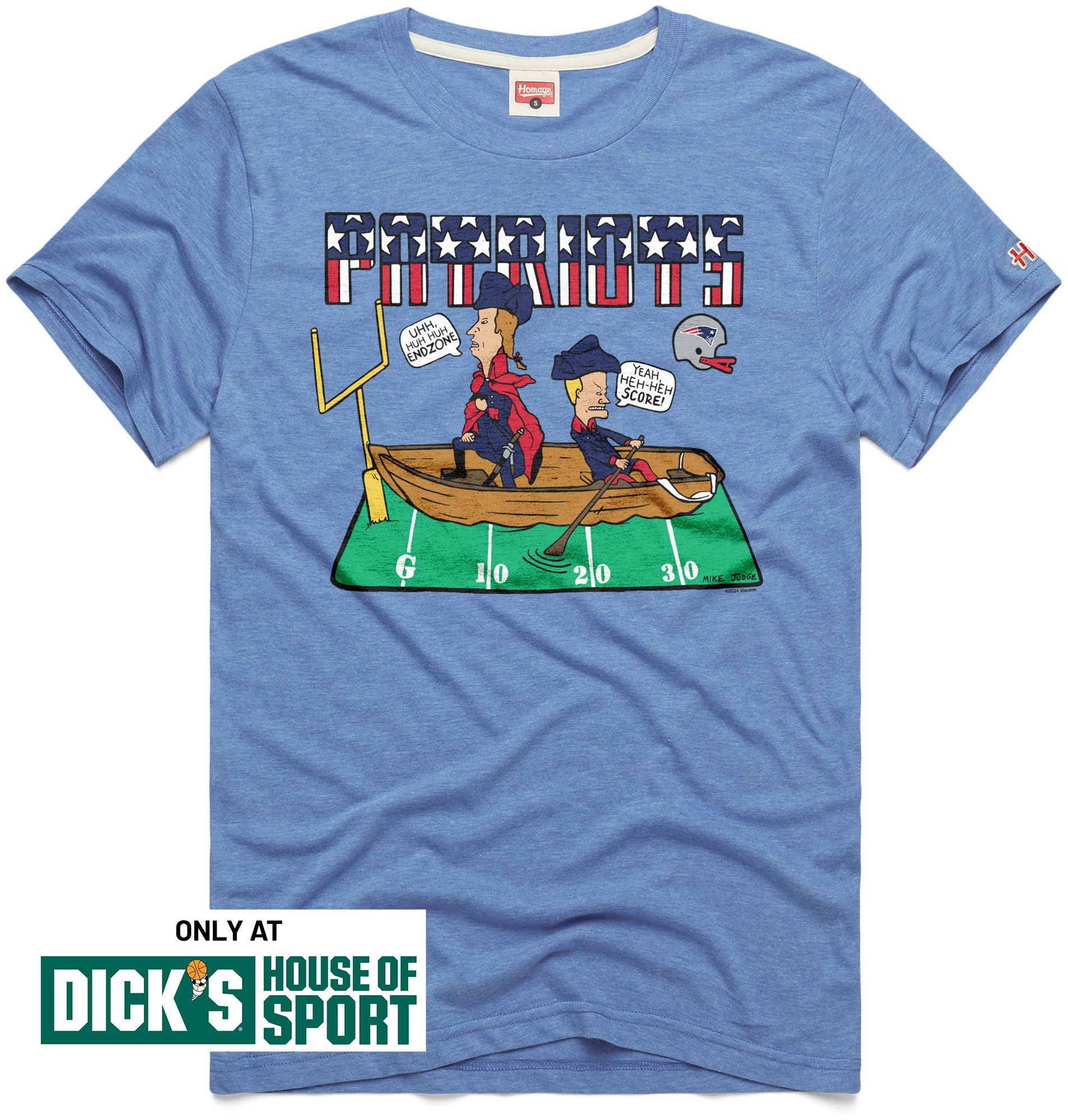 HOMAGE Men's New England Patriots Light Blue Beavis and Butthead T-Shirt