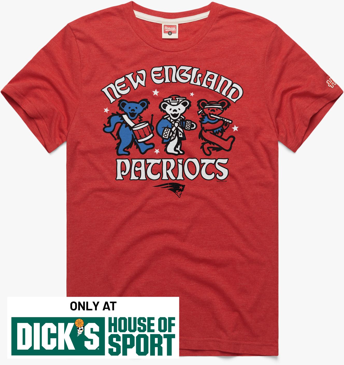 HOMAGE Men's New England Patriots Red Grateful Dead T-Shirt