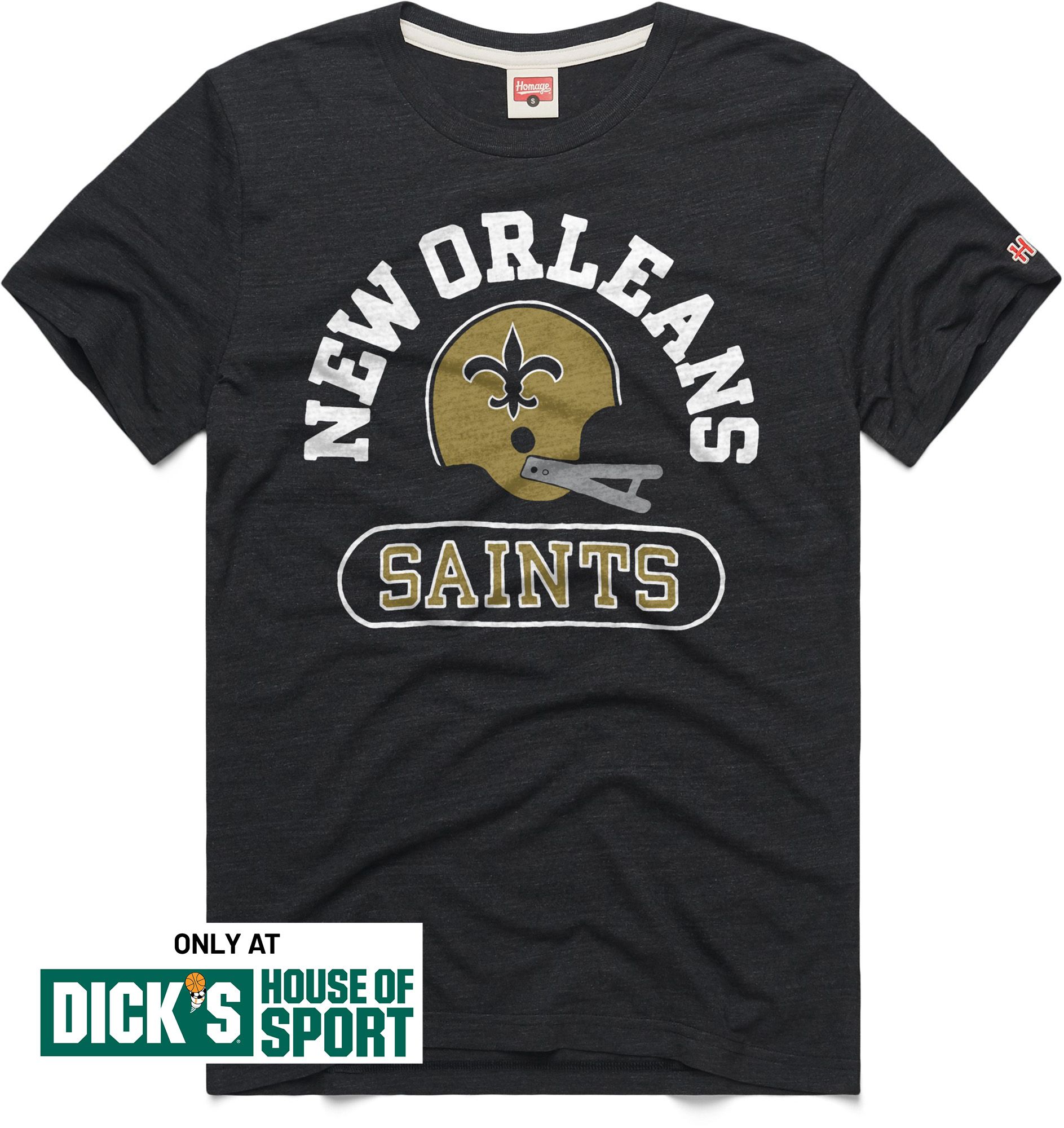HOMAGE Men's New Orleans Saints Charcoal Throwback Helmet T-Shirt