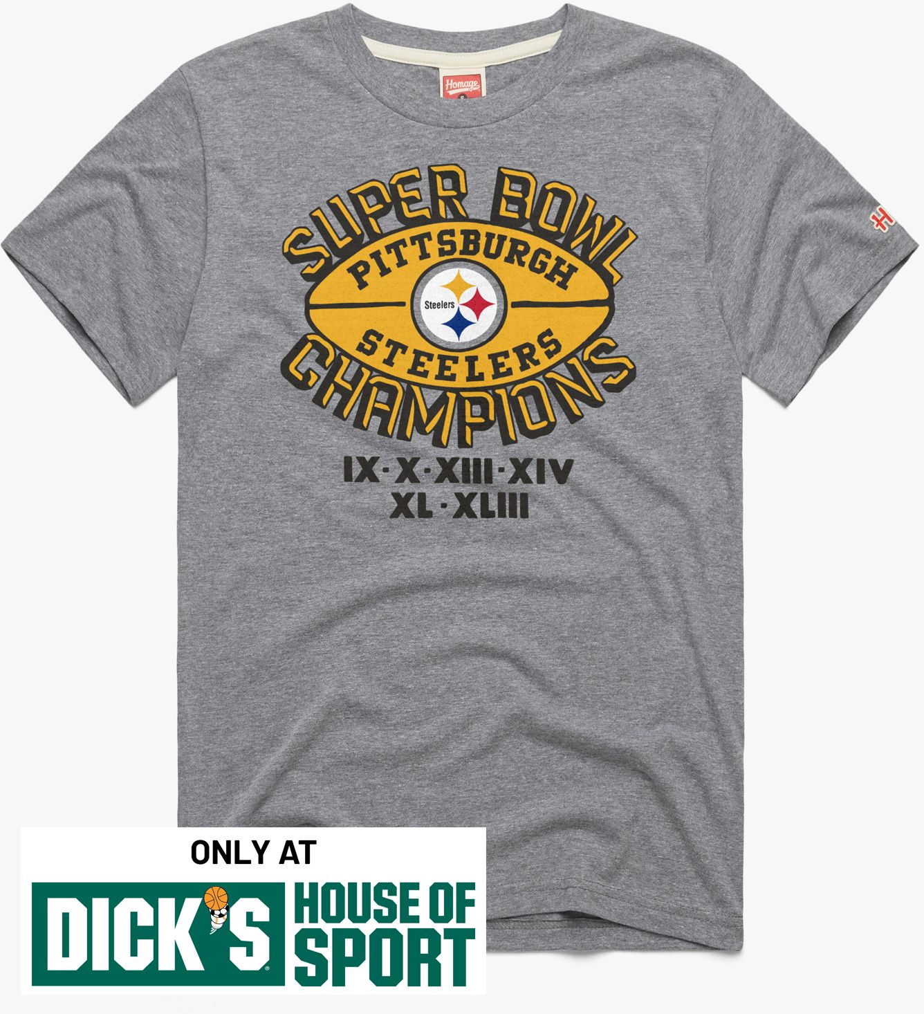 HOMAGE Men's Pittsburgh Steelers Grey 6x Superbowl Champs T-Shirt