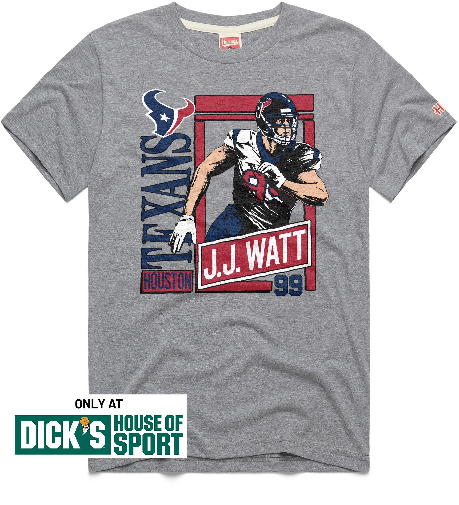 HOMAGE Men's Houston Texans Grey J.J. Watt Cartoon T-Shirt