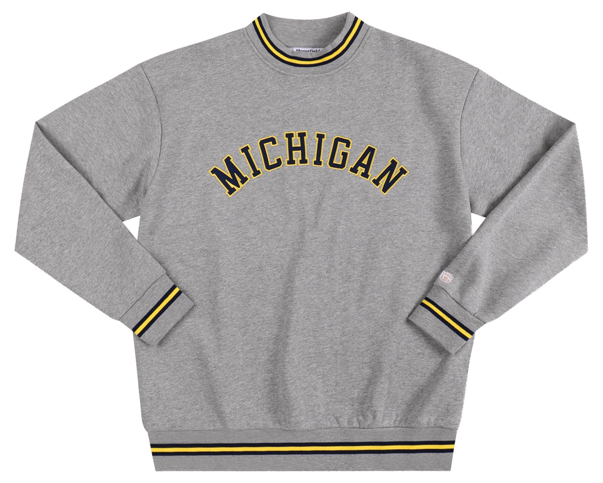 Homefield Men's Michigan Wolverines Ash Tri-Stripe Crewneck Sweatshirt