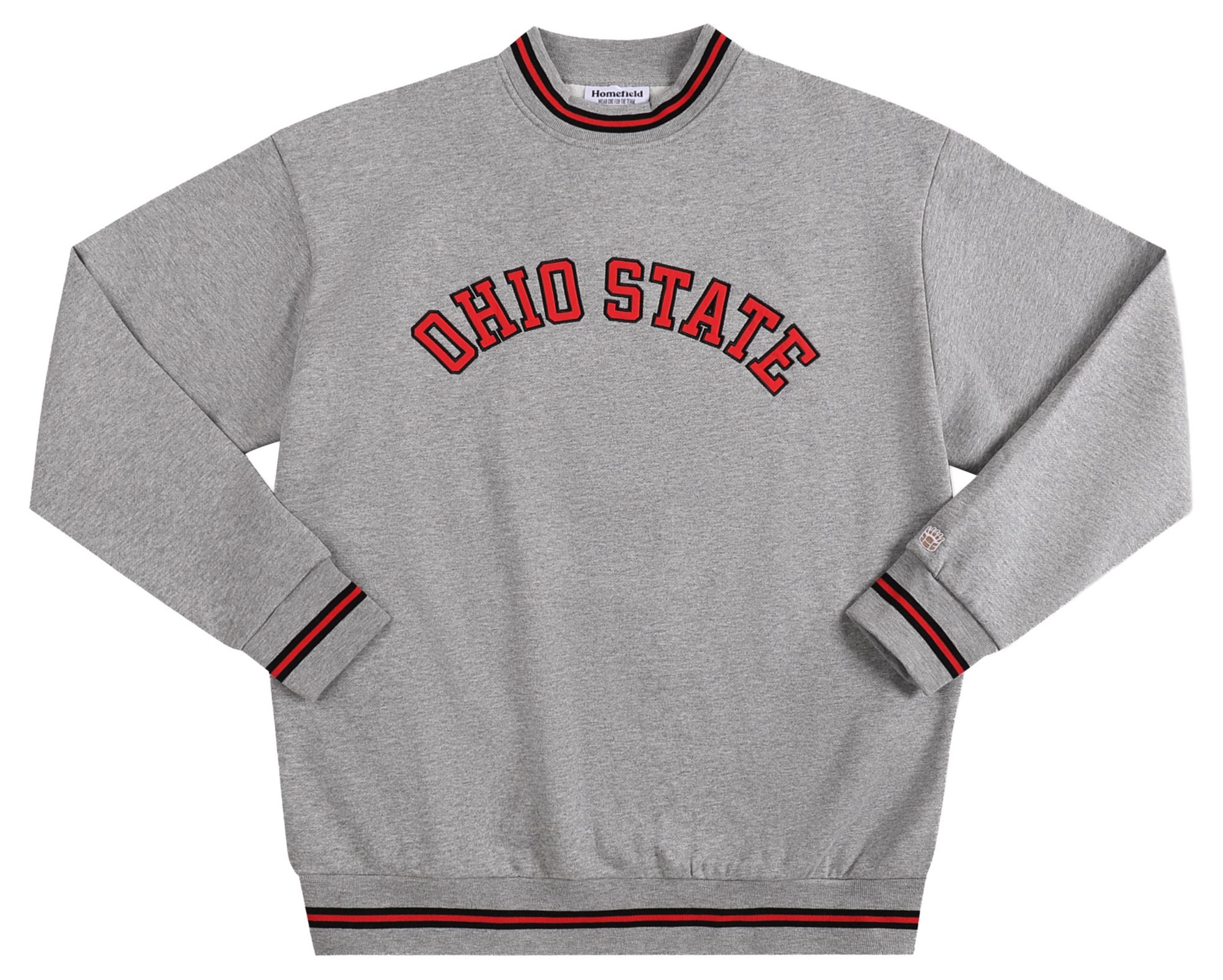 Homefield Men's Ohio State Buckeyes Ash Tri-Stripe Crewneck Sweatshirt