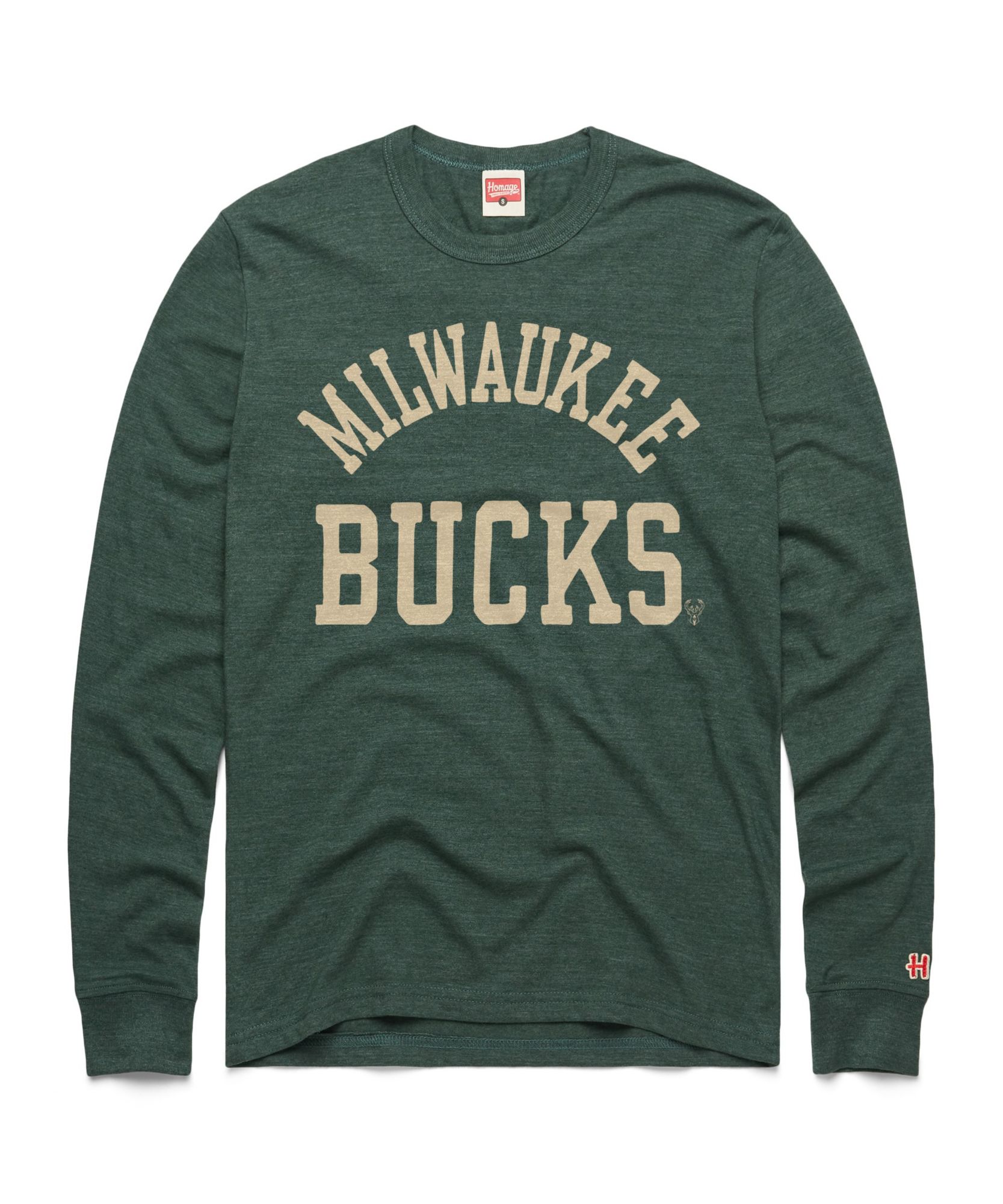 HOMAGE Men's Milwaukee Bucks Classic Wordmark Long Sleeve Shirt