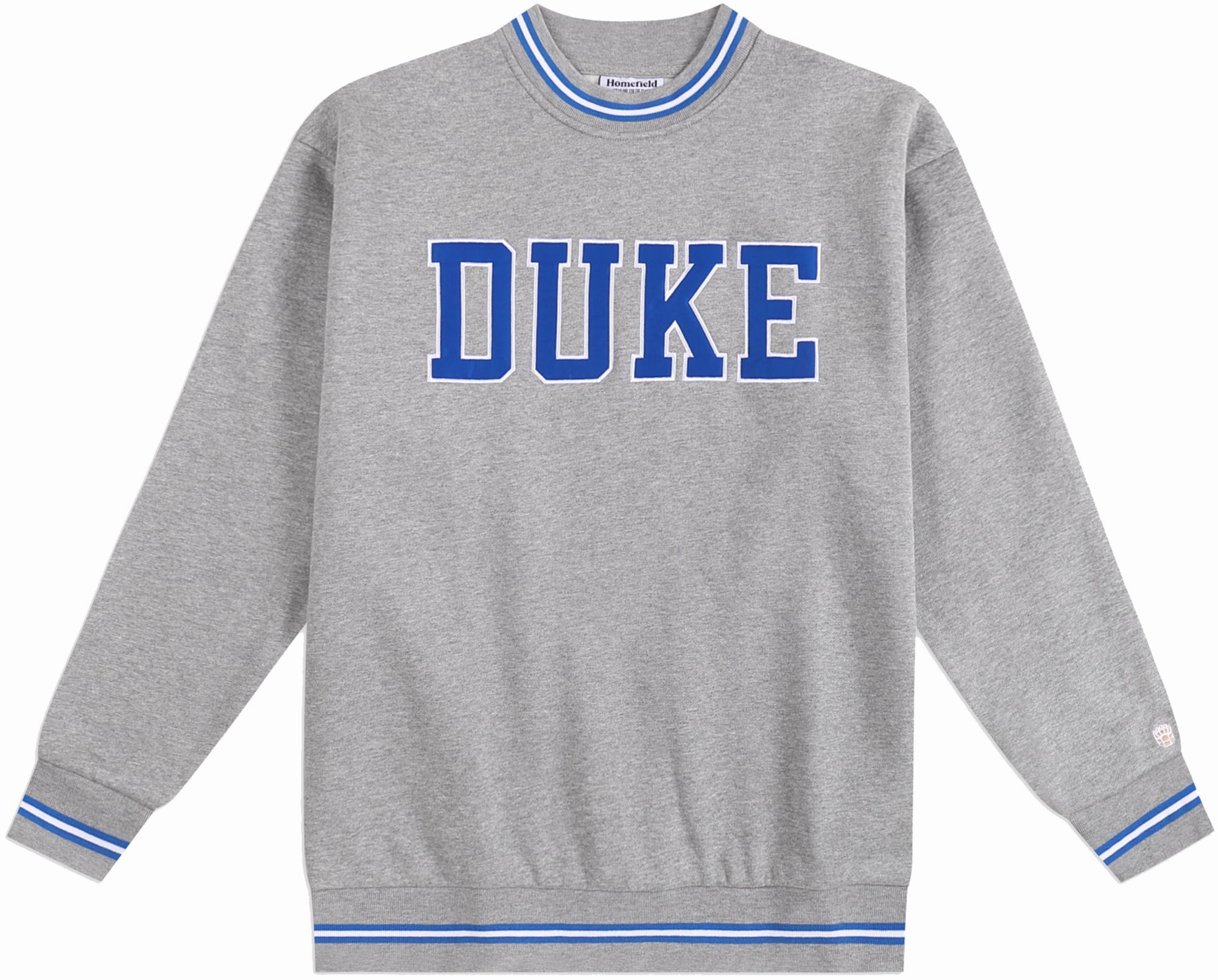 Homefield Men's Duke Blue Devils Ash Tri-Stripe Crewneck Sweatshirt