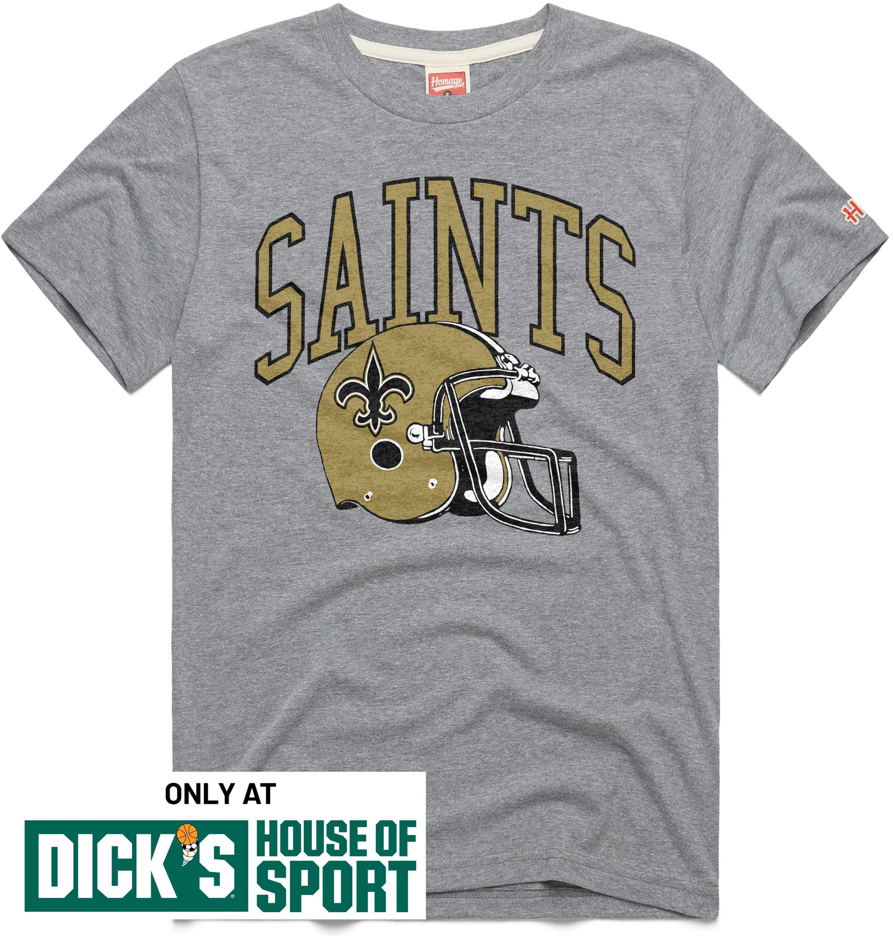 HOMAGE Men's New Orleans Saints Grey Arch Helmet T-Shirt