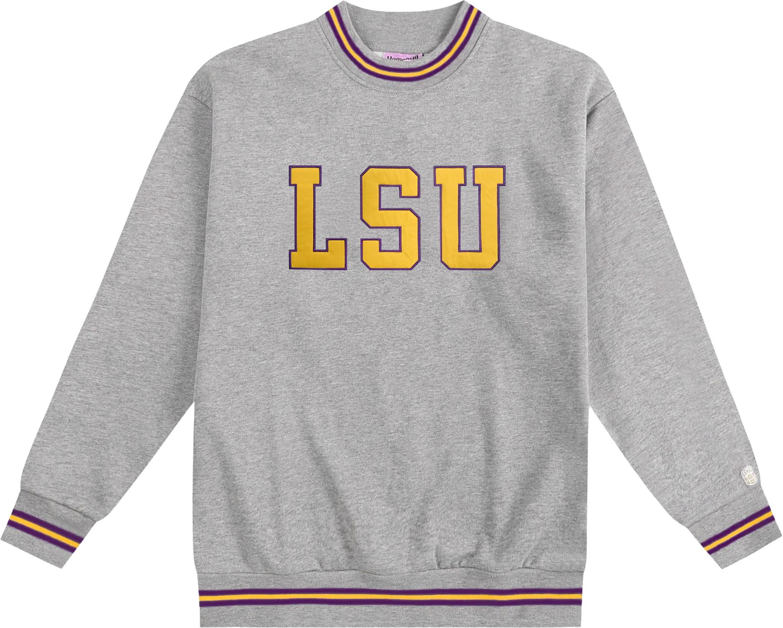 Homefield Men's LSU Tigers Ash Tri-Stripe Crewneck Sweatshirt