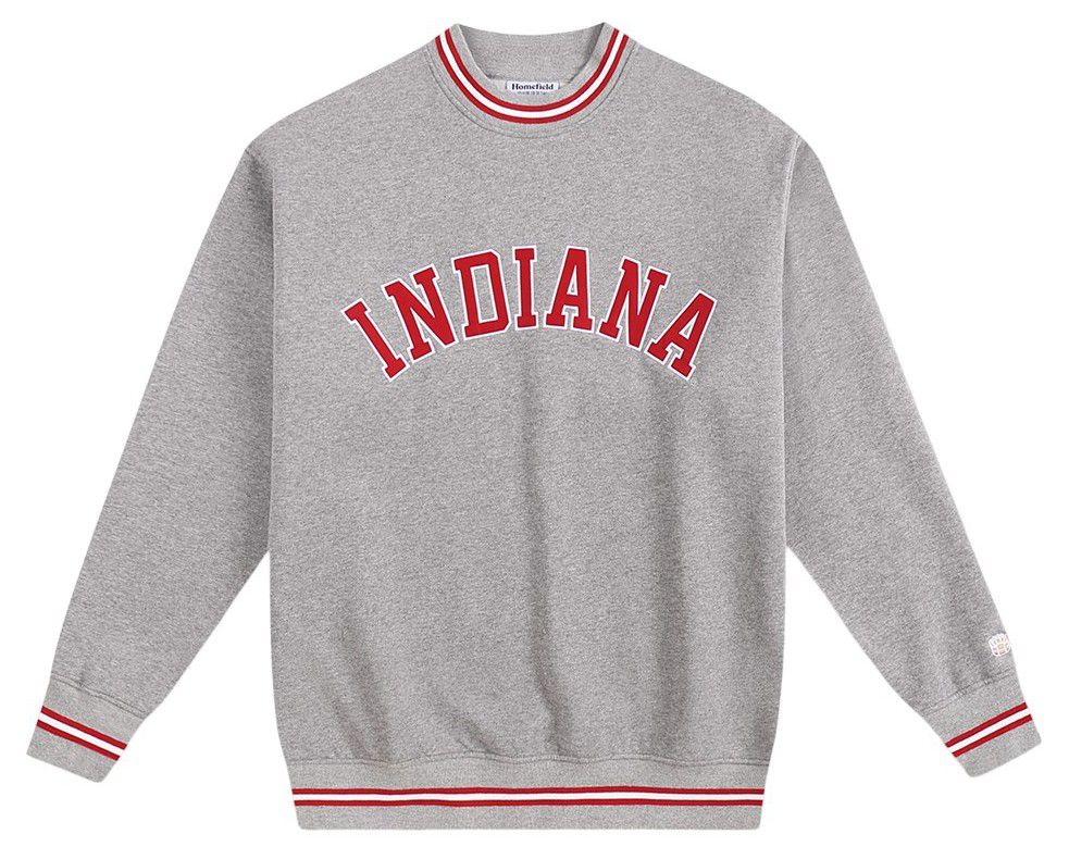Homefield Men's Indiana Hoosiers Ash Tri-Stripe Crewneck Sweatshirt