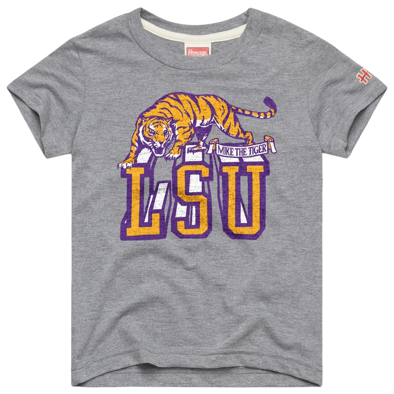 HOMAGE Youth LSU Tigers Grey Mike Tiger T-Shirt