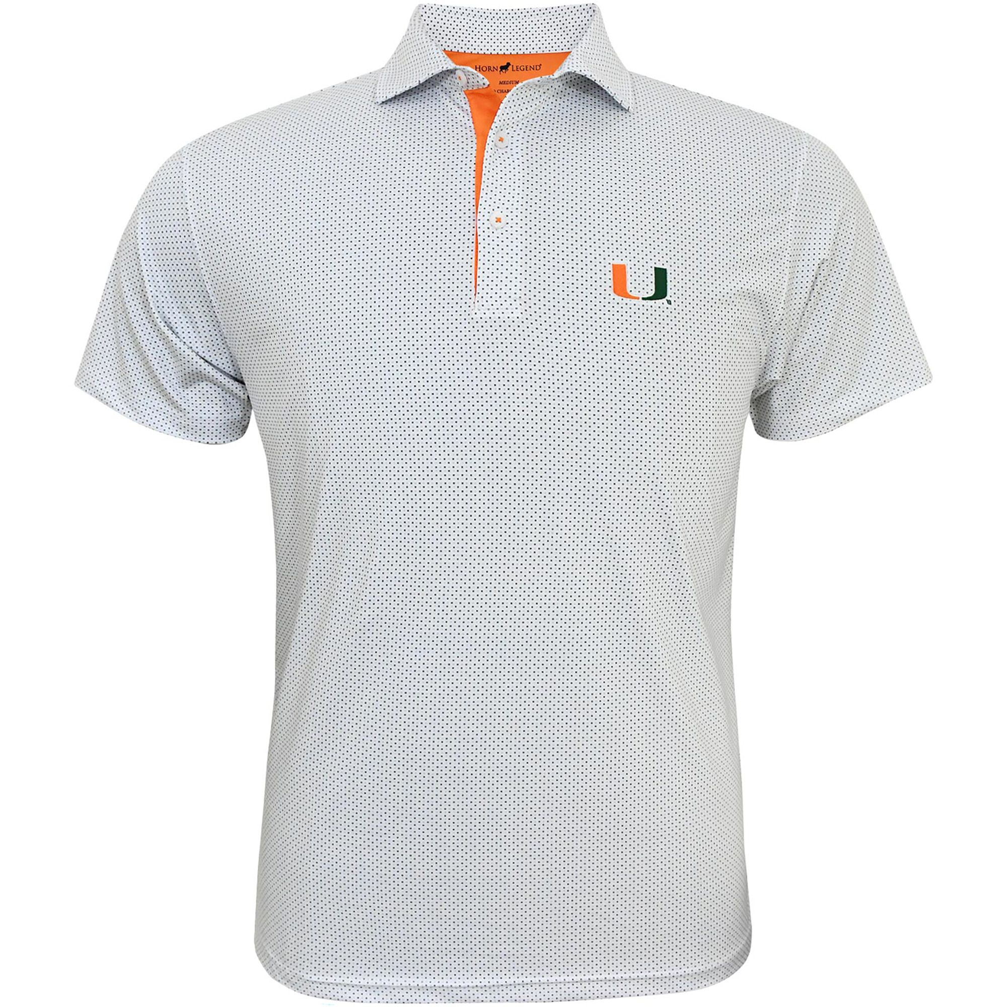 Horn Legend Men's Miami Hurricanes White/Grey/Orange Checkers Polo