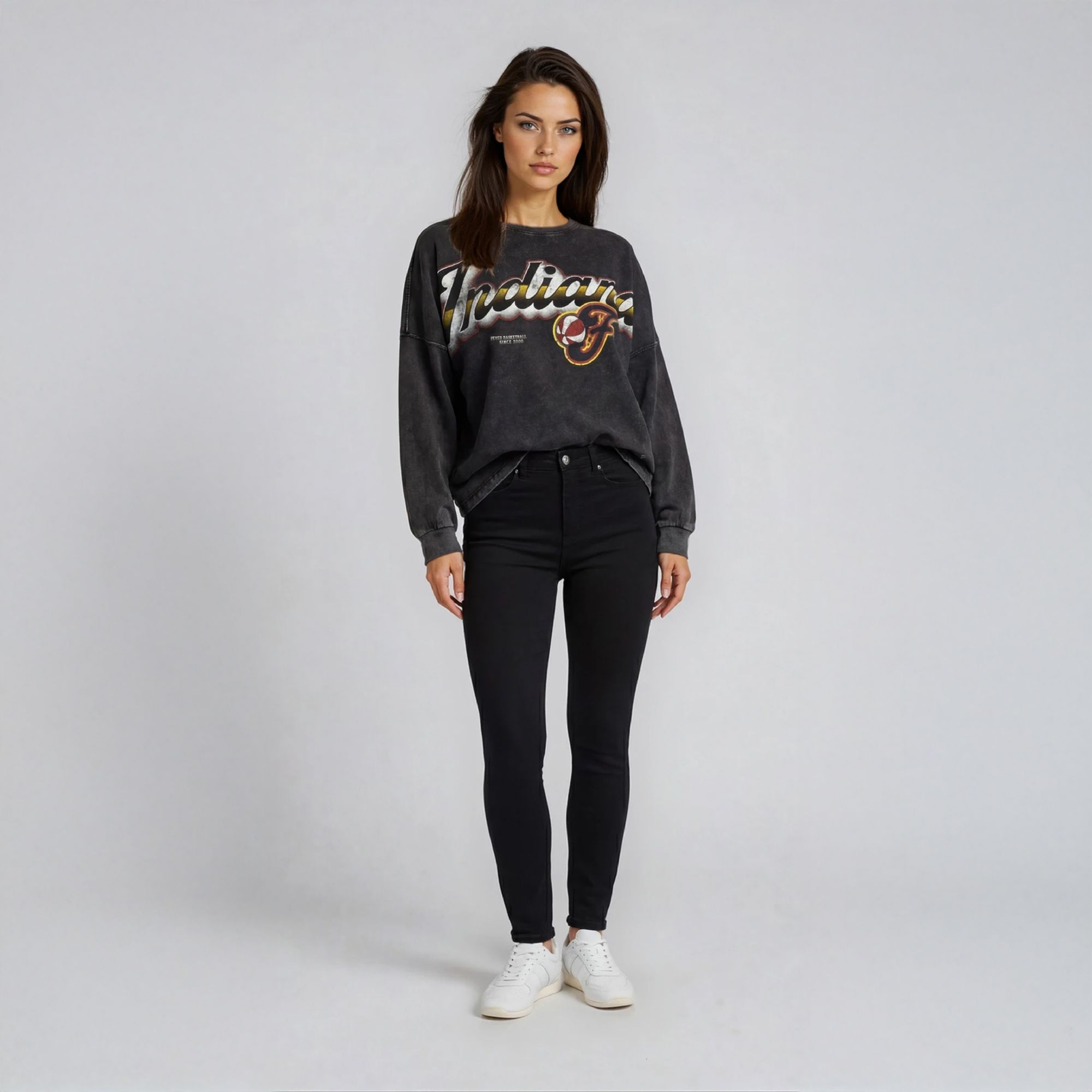 The Wild Collective Adult Indiana Fever Black Oversized Long Sleeve Dolman Shirt