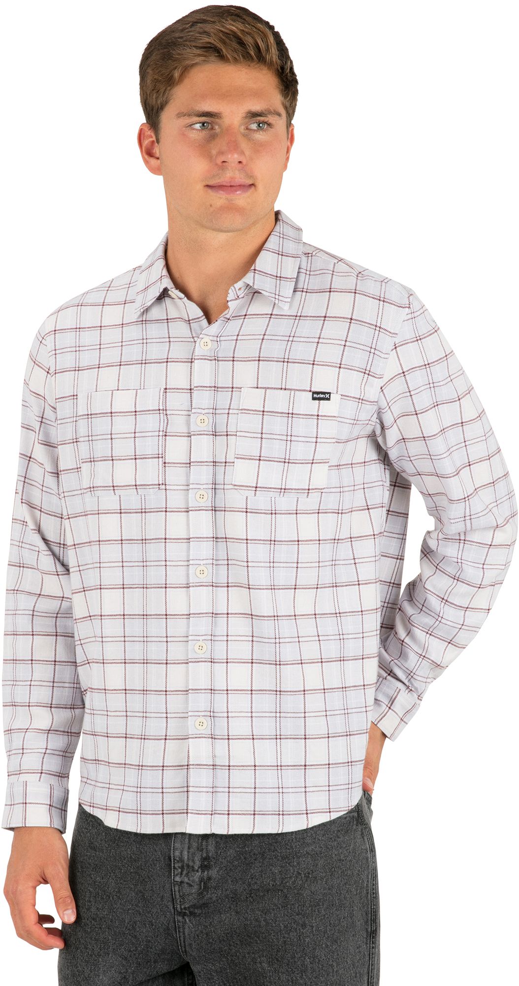 Hurley Men's Eugene Long Sleeve Flannel, Medium, Bone