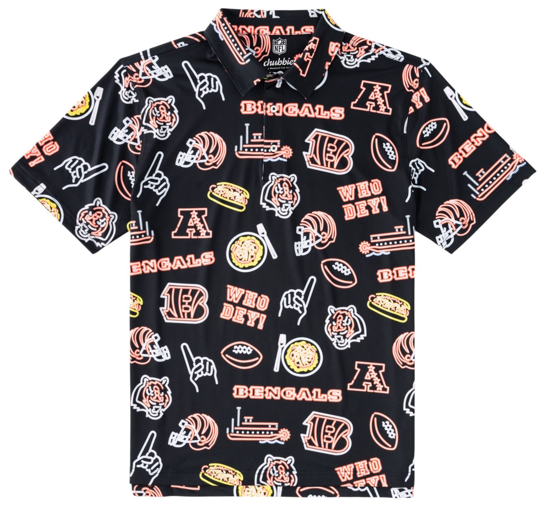 chubbies Men's Cincinnati Bengals Black Neon Polo