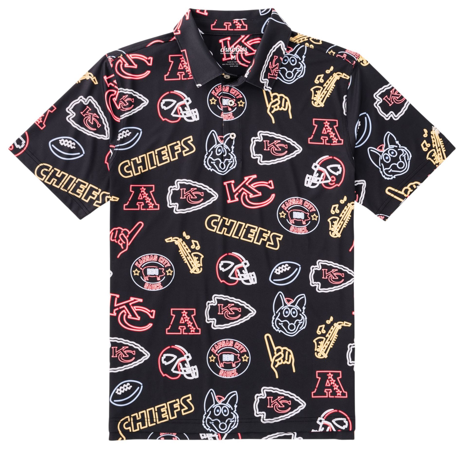 chubbies Men's Kansas City Chiefs Black Neon Polo