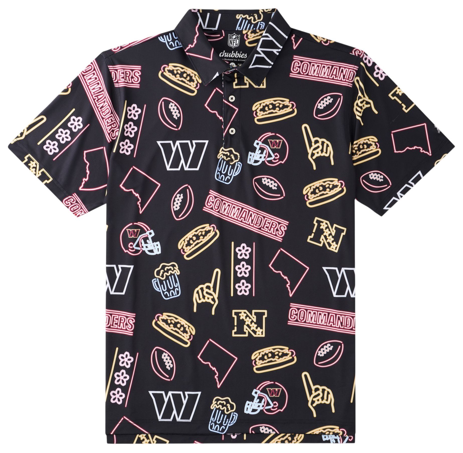 chubbies Men's Washington Commanders Black Neon Polo