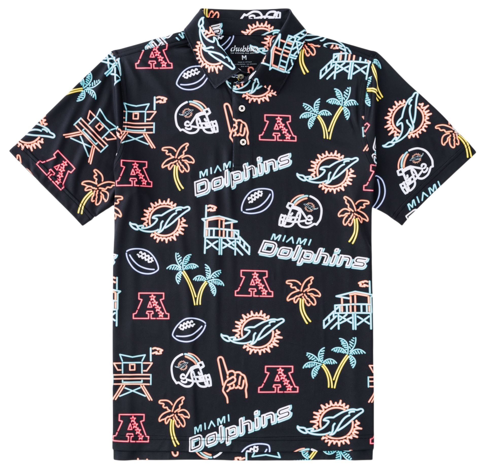 chubbies Men's Miami Dolphins Black Neon Polo