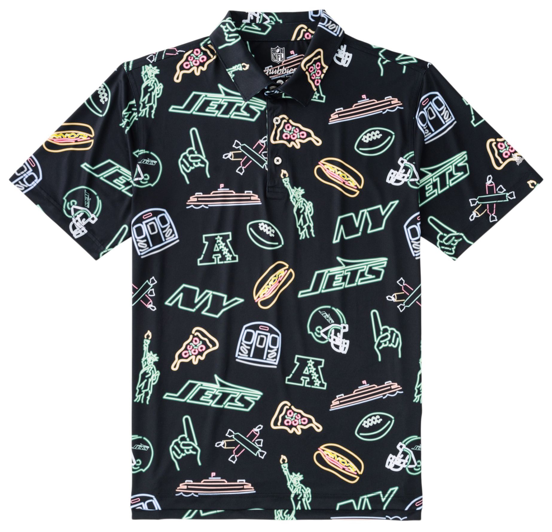 chubbies Men's New York Jets Black Neon Polo