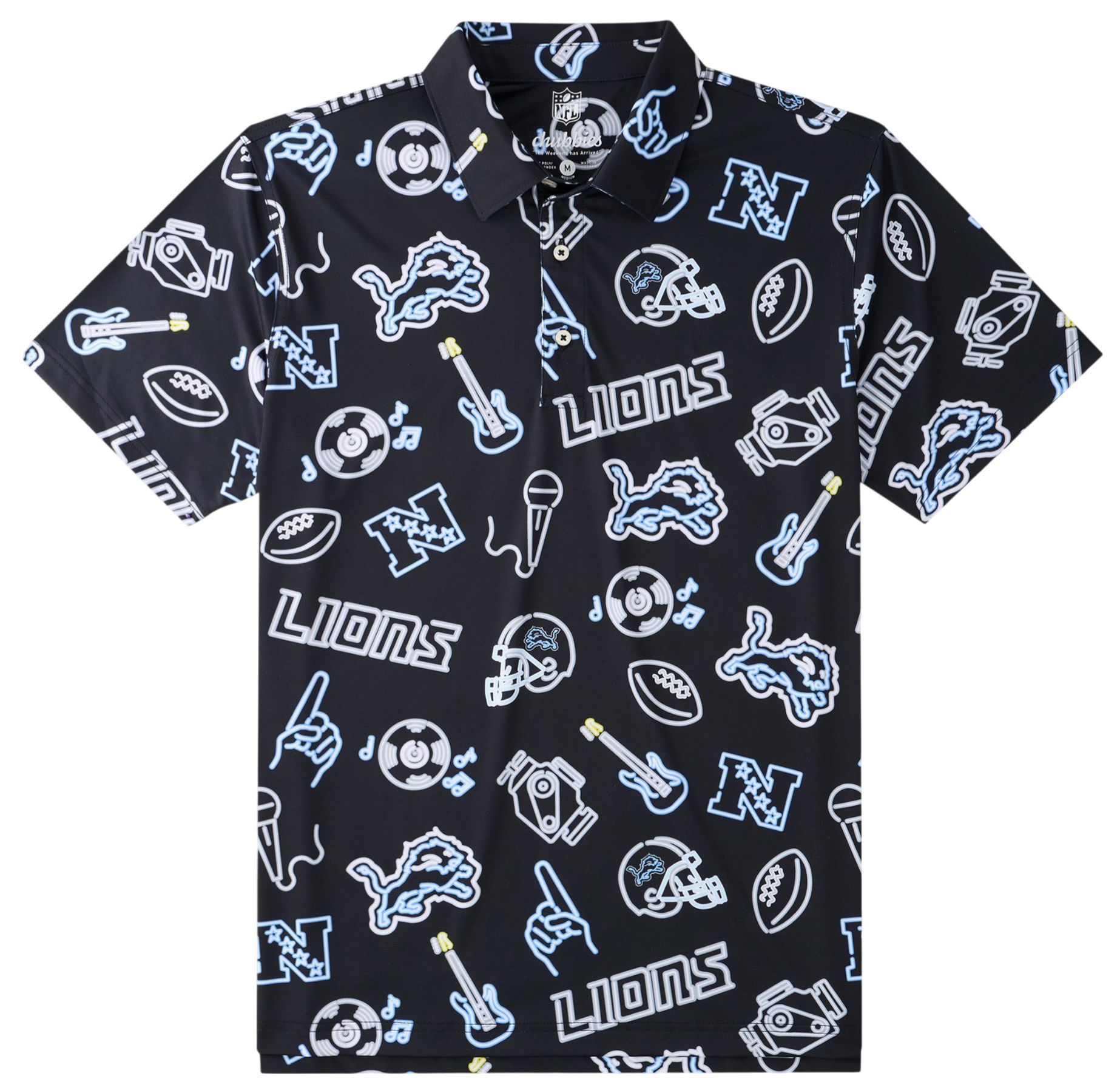 chubbies Men's Detroit Lions Black Neon Polo