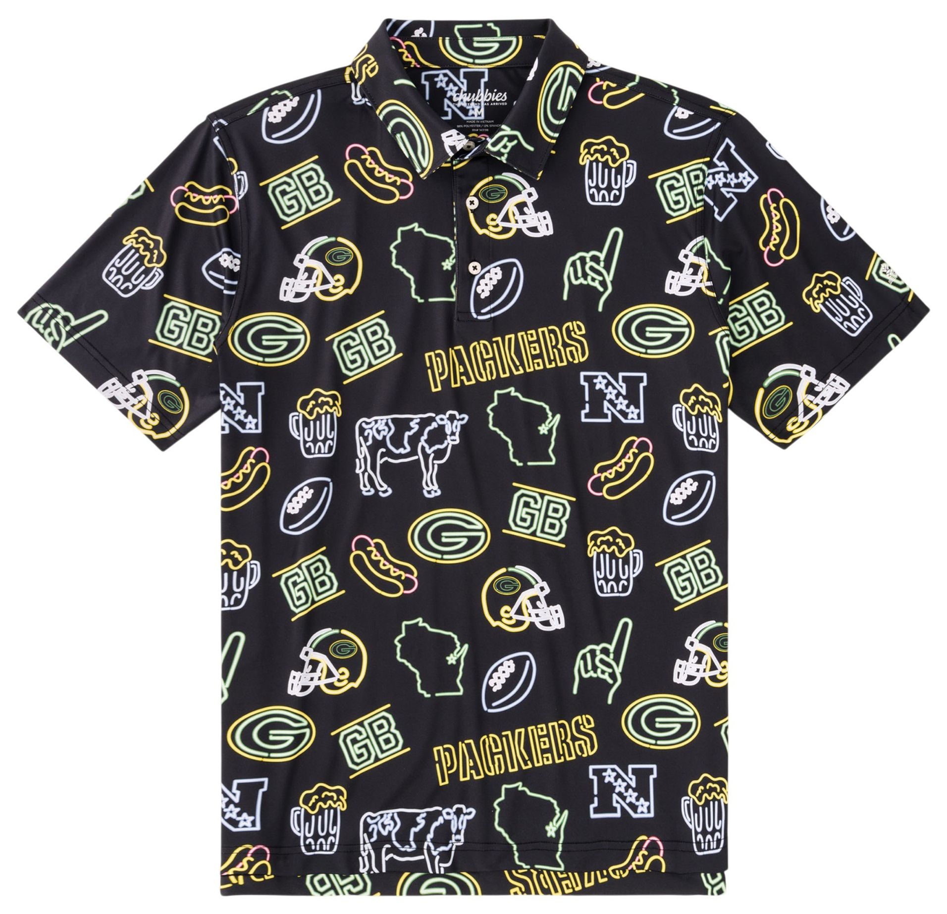chubbies Men's Green Bay Packers Black Neon Polo