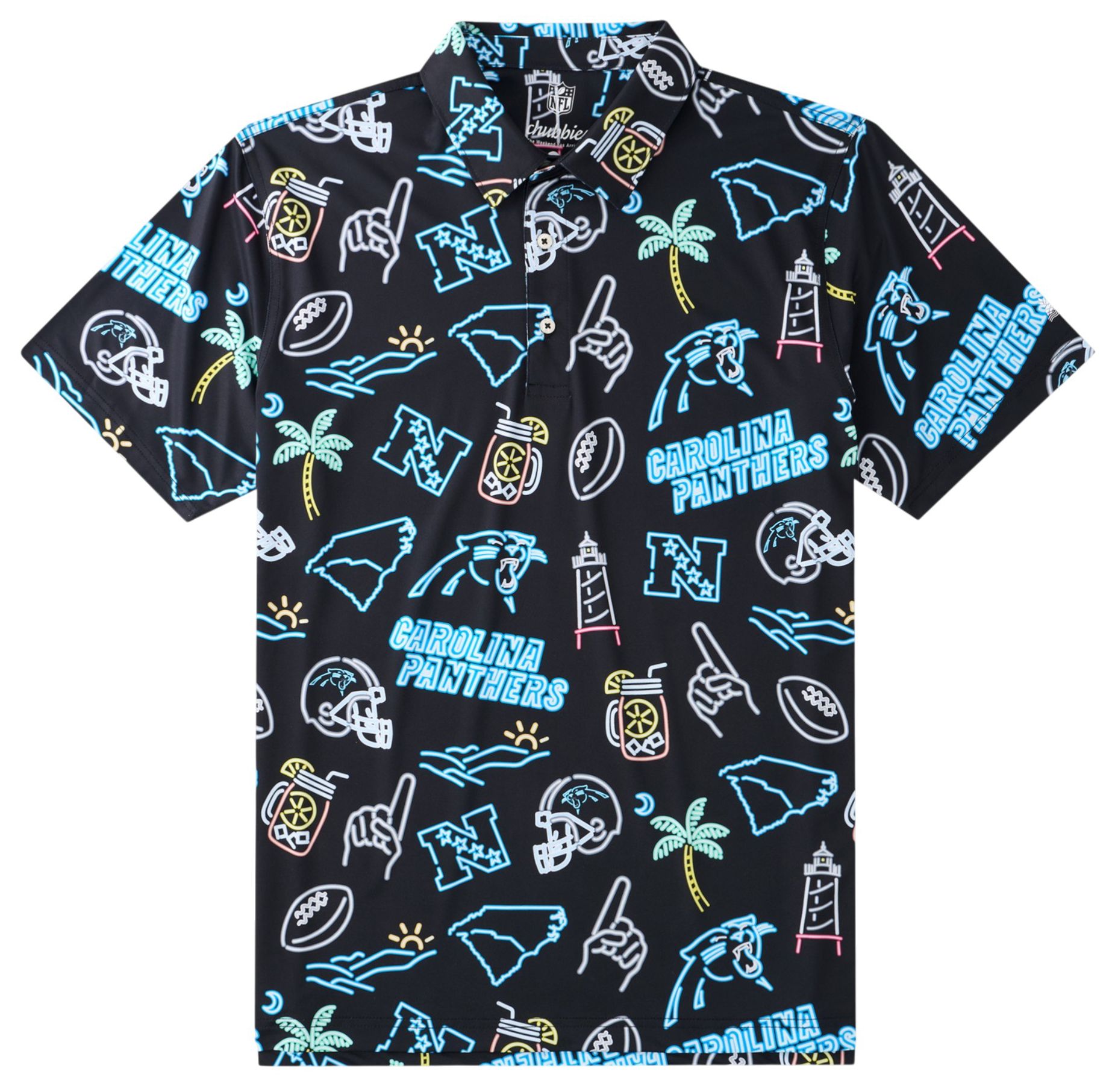 chubbies Men's Carolina Panthers Black Neon Polo
