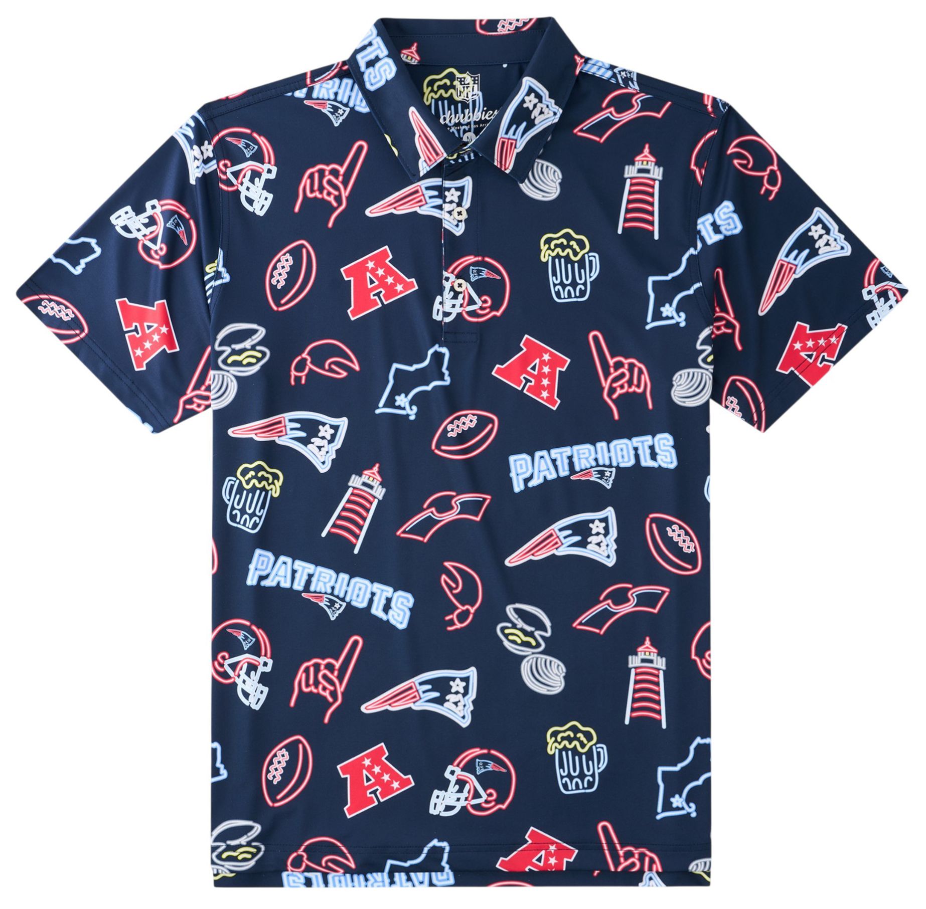 chubbies Men's New England Patriots Navy Neon Polo