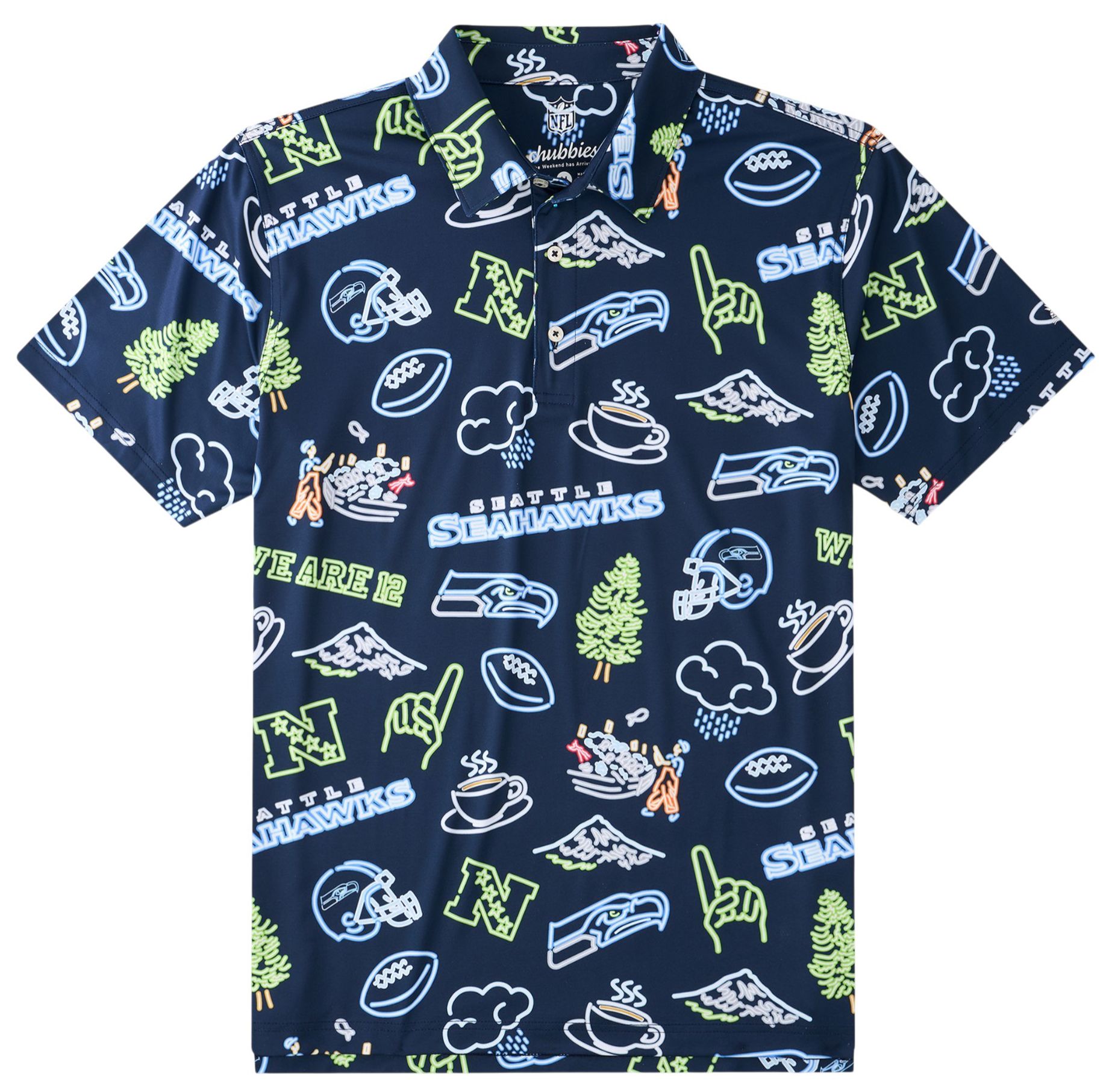 chubbies Men's Seattle Seahawks Navy Neon Polo