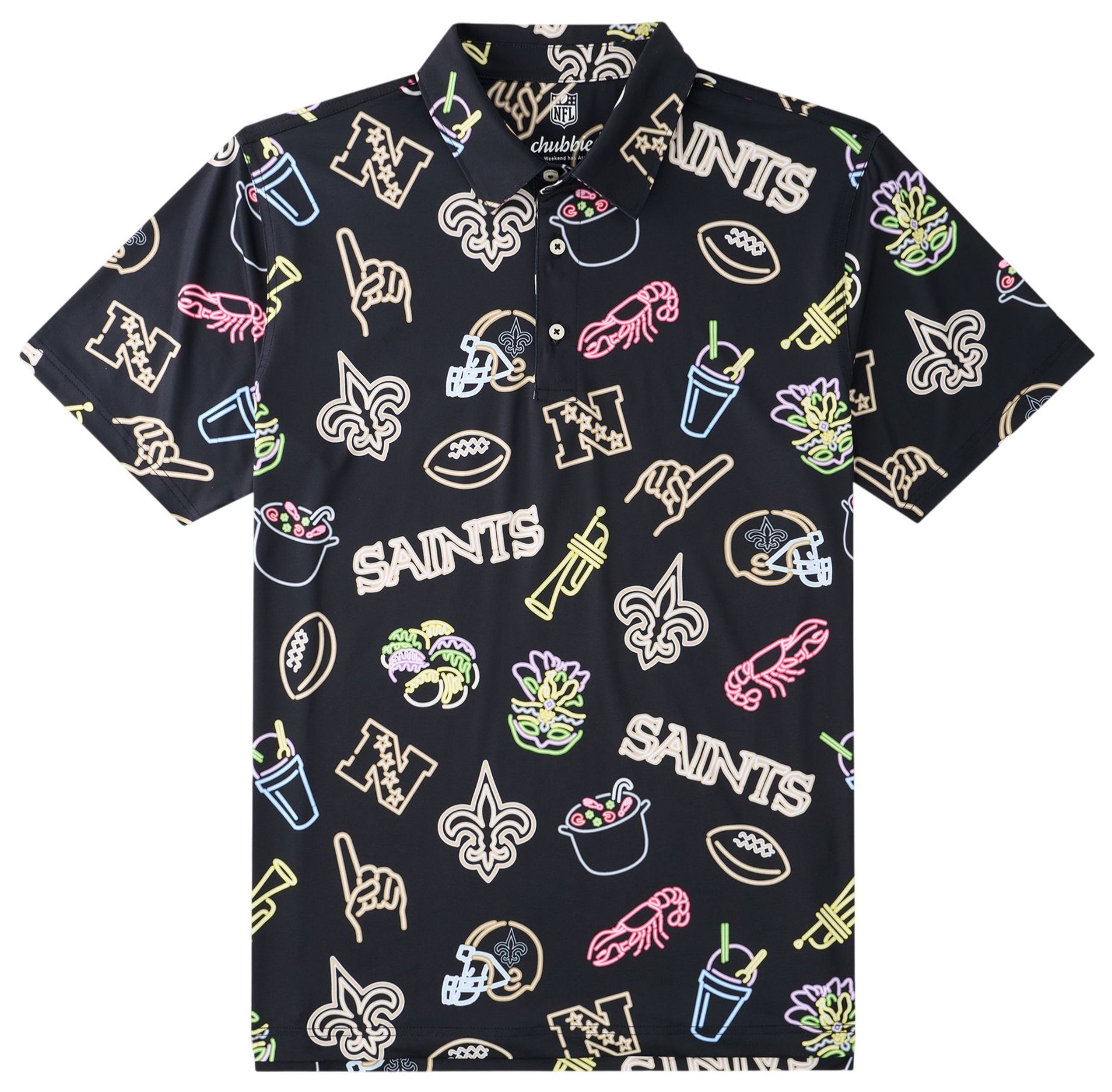 chubbies Men's New Orleans Saints Black Neon Polo