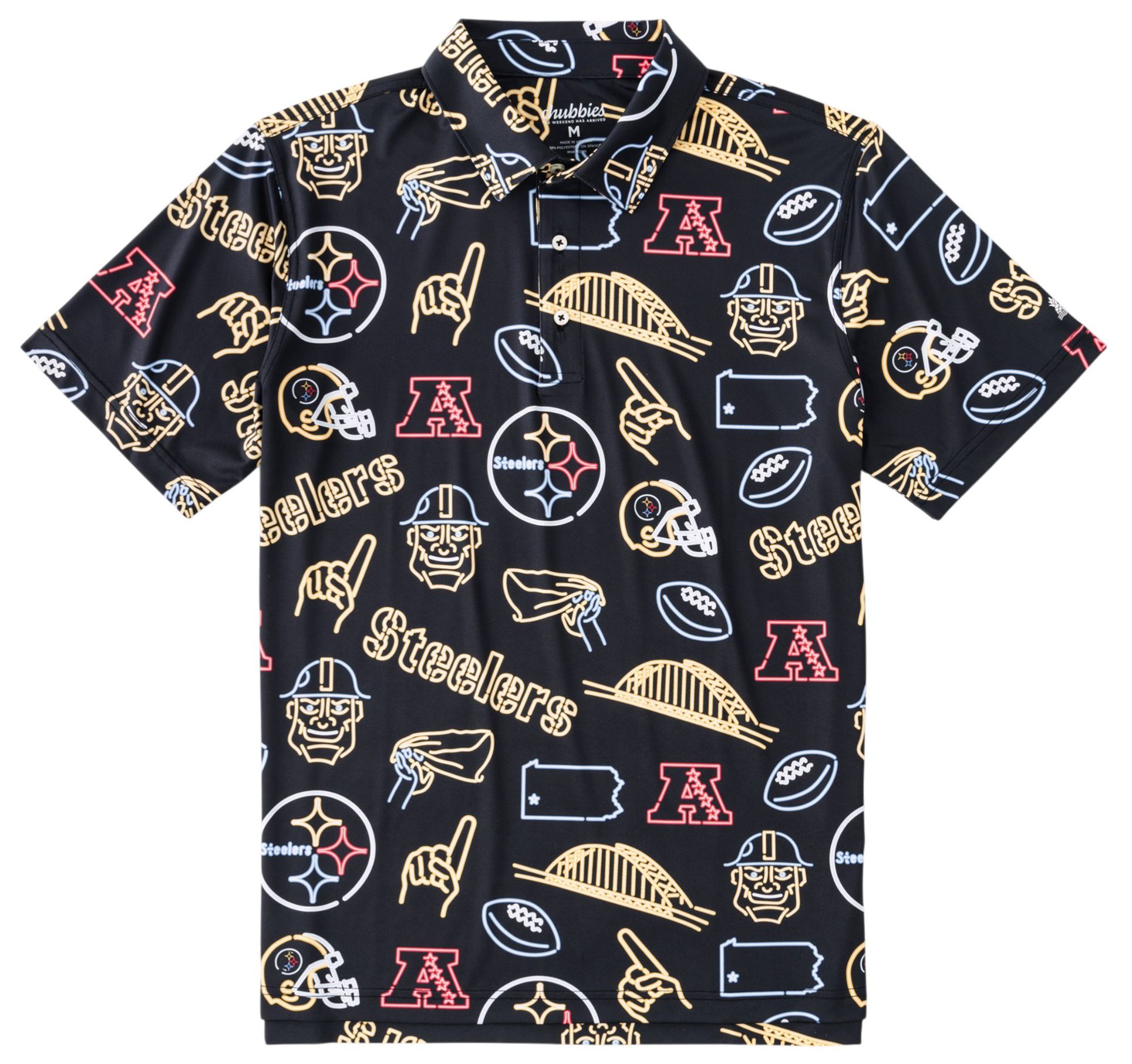 chubbies Men's Pittsburgh Steelers Black Neon Polo