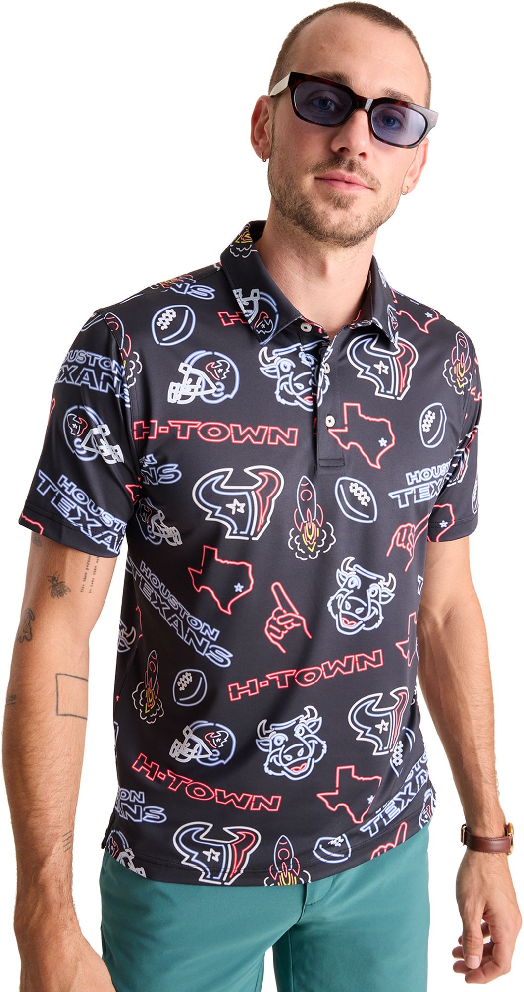 chubbies Men's Houston Texans Black Neon Polo