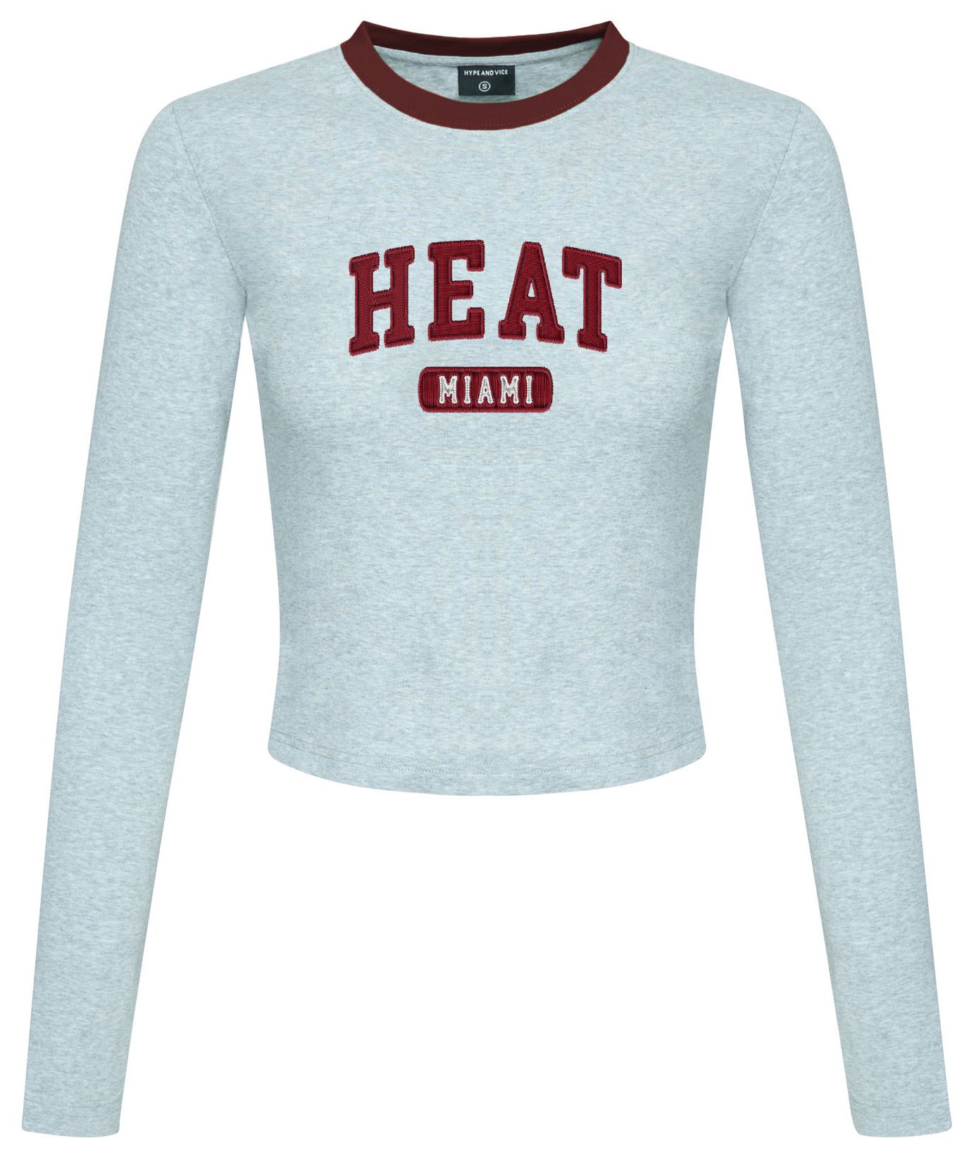 Hype and Vice Women's Miami Heat Wordmark Crop Long Sleeve Shirt