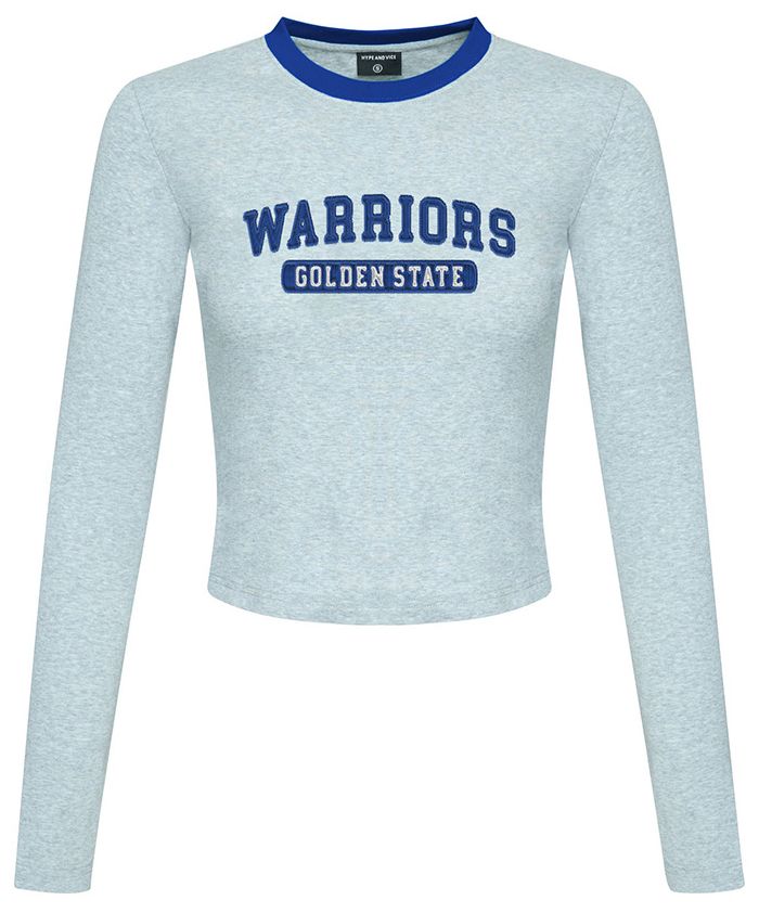 Hype and Vice Women's Golden State Warriors Wordmark Crop Long Sleeve Shirt