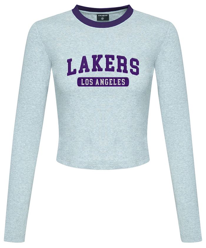 Hype and Vice Women's Los Angeles Lakers Wordmark Crop Long Sleeve Shirt
