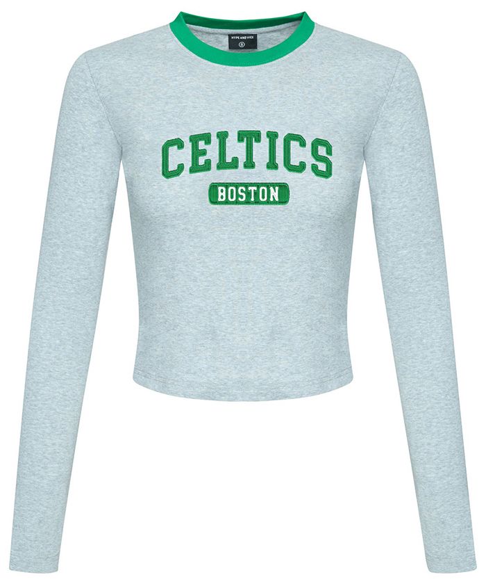 Hype and Vice Women's Boston Celtics Wordmark Crop Long Sleeve Shirt