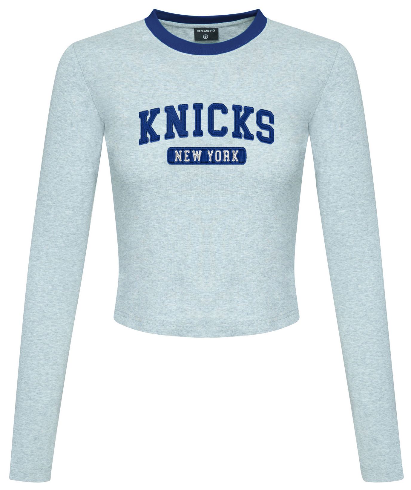 Hype and Vice Women's New York Knicks Wordmark Crop Long Sleeve Shirt
