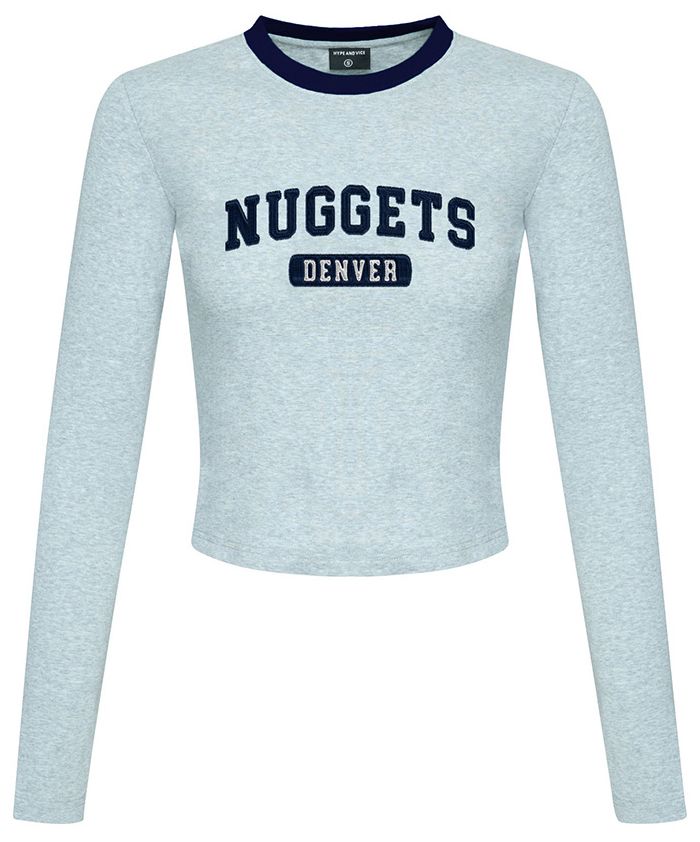 Hype and Vice Women's Denver Nuggets Wordmark Crop Long Sleeve Shirt