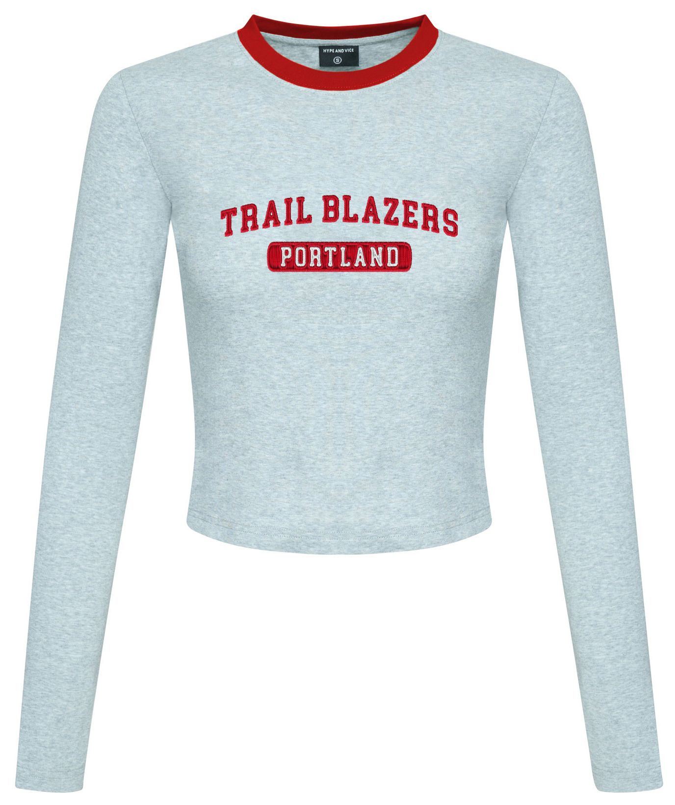 Hype and Vice Women's Portland Trail Blazers Wordmark Crop Long Sleeve Shirt