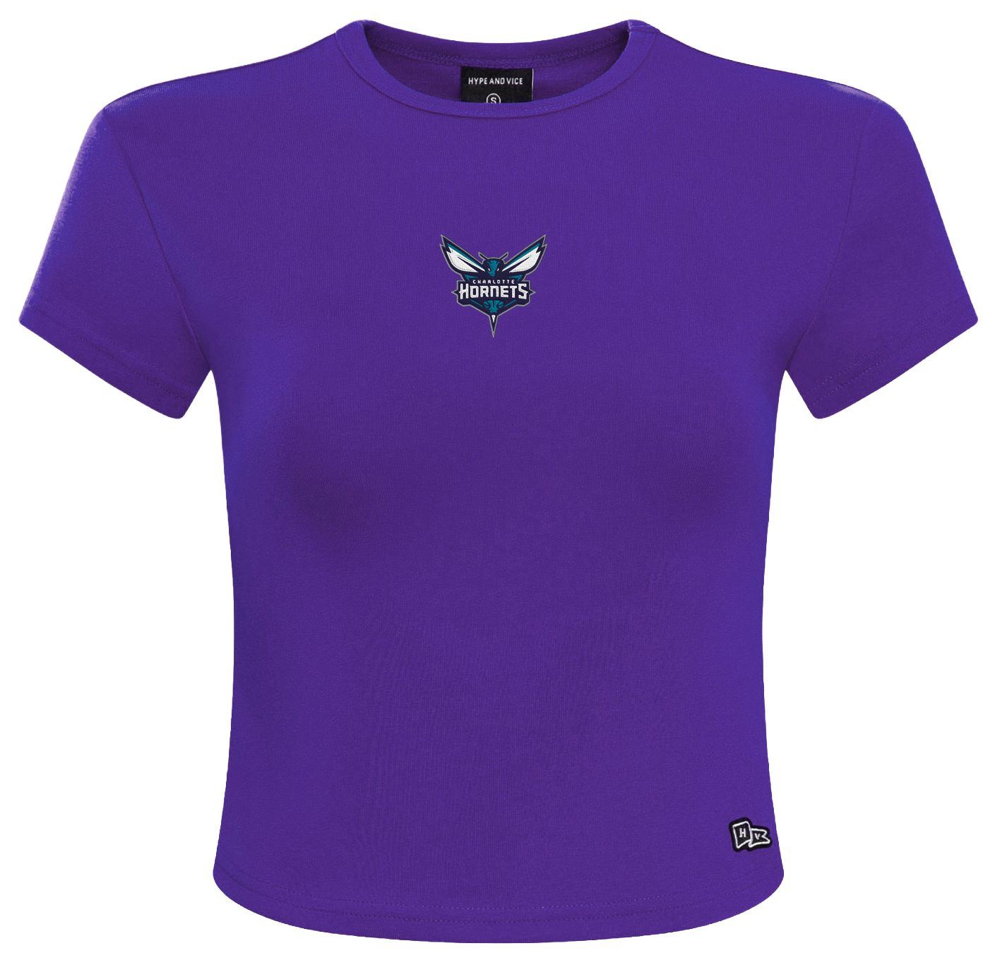 Hype and Vice Women's Charlotte Hornets Logo Crop T-Shirt