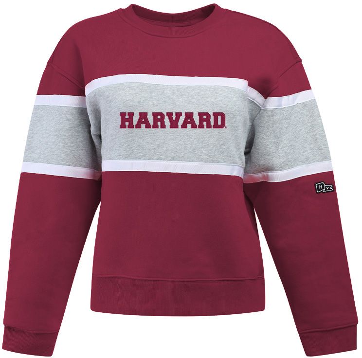 Hype and Vice Women's Harvard Crimson Colorblock Crewneck Sweatshirt