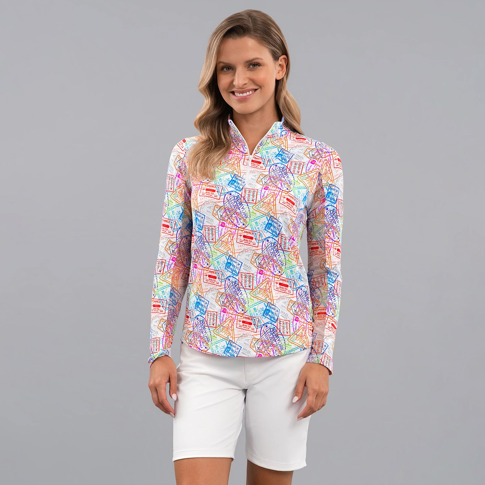 IBKUL Women's Global Impression Long Sleeve Golf Mock Neck